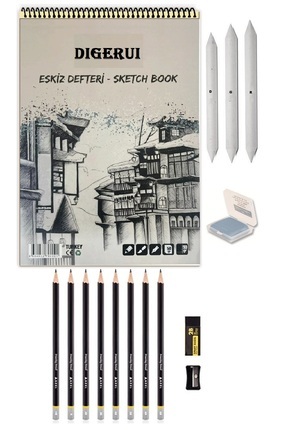 Eskiz Defteri (SKETCH BOOK) A5 50 Yp Spralli Karakalem Çizim Seti Hamur Silgi Dağıtma Kalemi Image 0