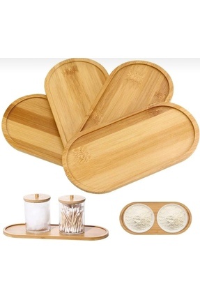 1 Adet Kase Oval Sunum Tepsisi Bambu Organizer Ve Yağdanlık Altlığı Yemek Tabağı Image 0