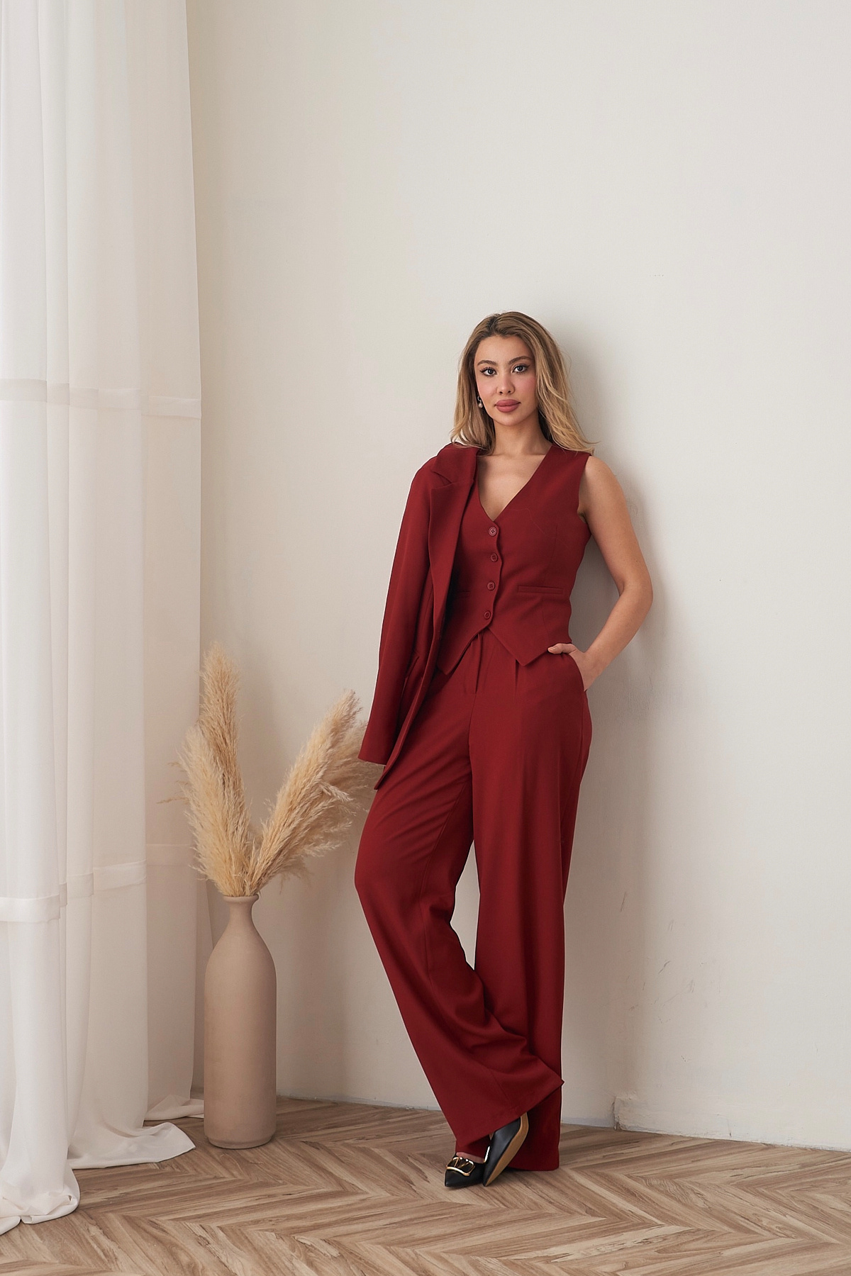 کت و شلوار کت و شلوار کت و شلوار جلیقه شرابی زنانه کت و شلوار 3 تیکه