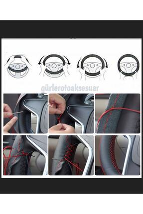 Kahverengi Siyah Dikmeli Iki Renkli Yüzüklü Direksiyon Kılıfı Image 2