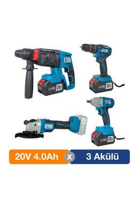 Catpower 1380 Kömürsüz 20v 4.0ah 3 Akülü 4’lü Set - Kırıcı Delici - Avuç Taşlama - Darbeli Vidalama Image 0