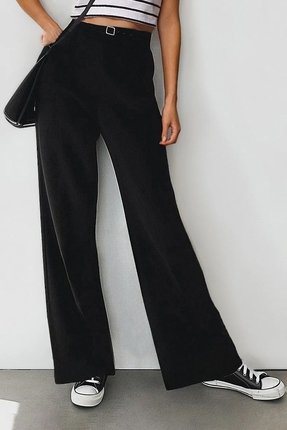 Siyah Yüksek Bel Wide Leg/Geniş Paça Pileli Dokuma Kumaş Pantolon TWOAW21PL0076 Image 0