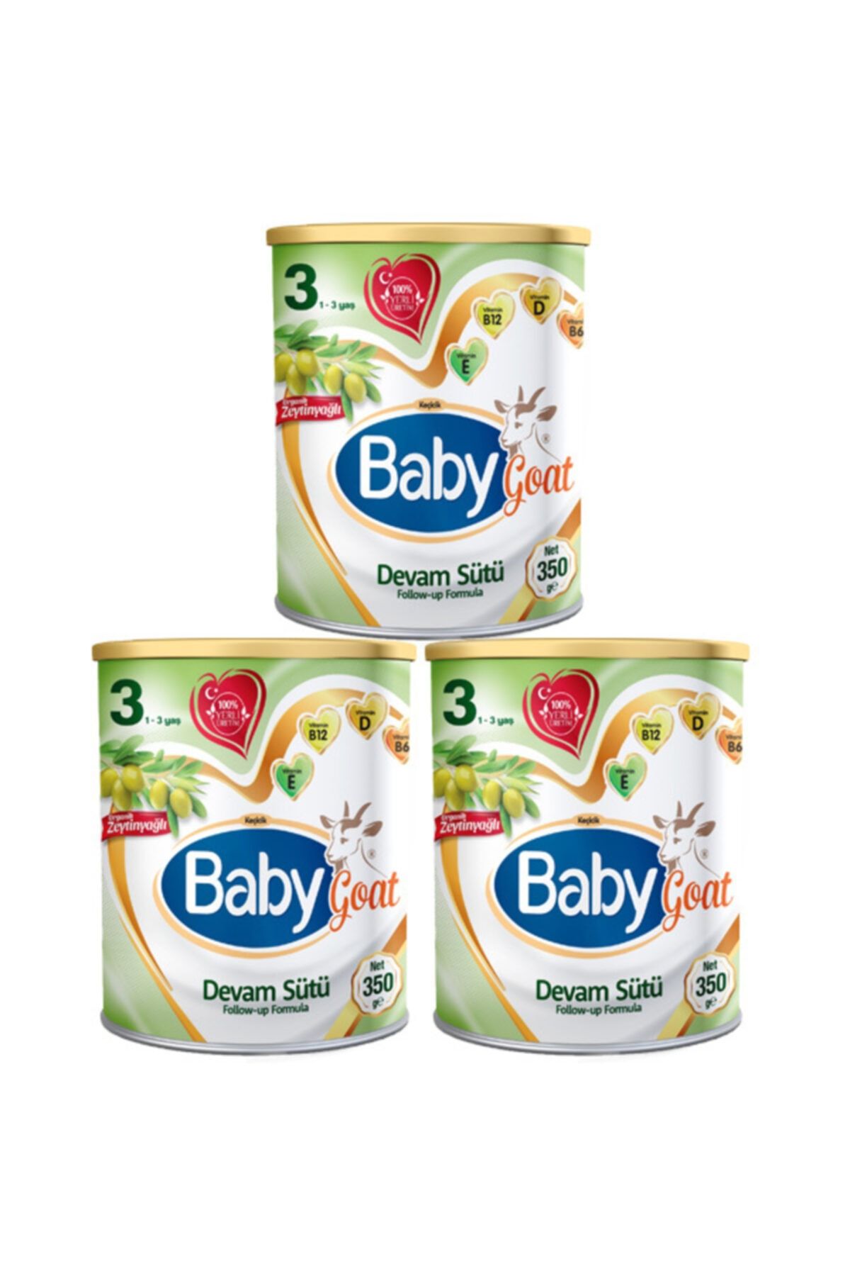 Baby Goat 3 Keçi Sütlü Organik Zeytinyağlı Devam Sütü 350 gr X 3 Adet