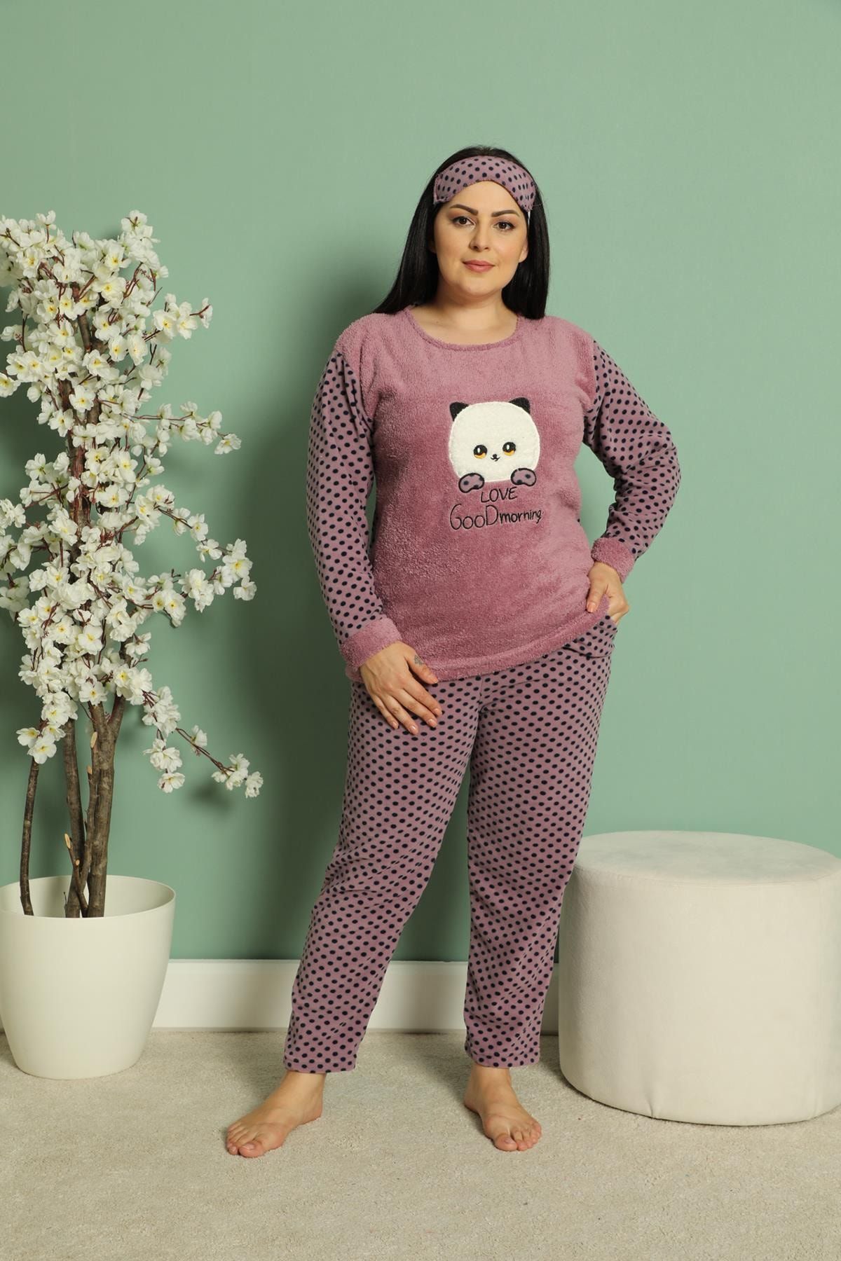 Akasya Kadın Uzun Kollu Cepli Polar Büyük Beden Pijama Takımı