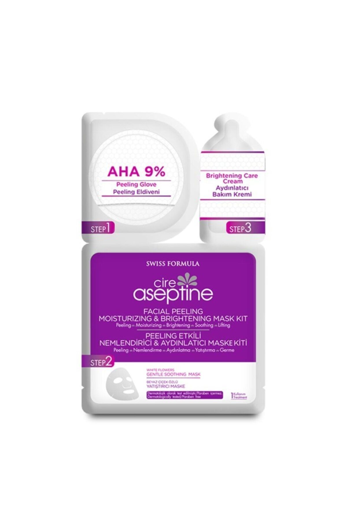 CIRE ASEPTINE 3 Steps Anti-aging Peeling Etkili Nemlendirici & Aydınlatıcı Maske Kiti