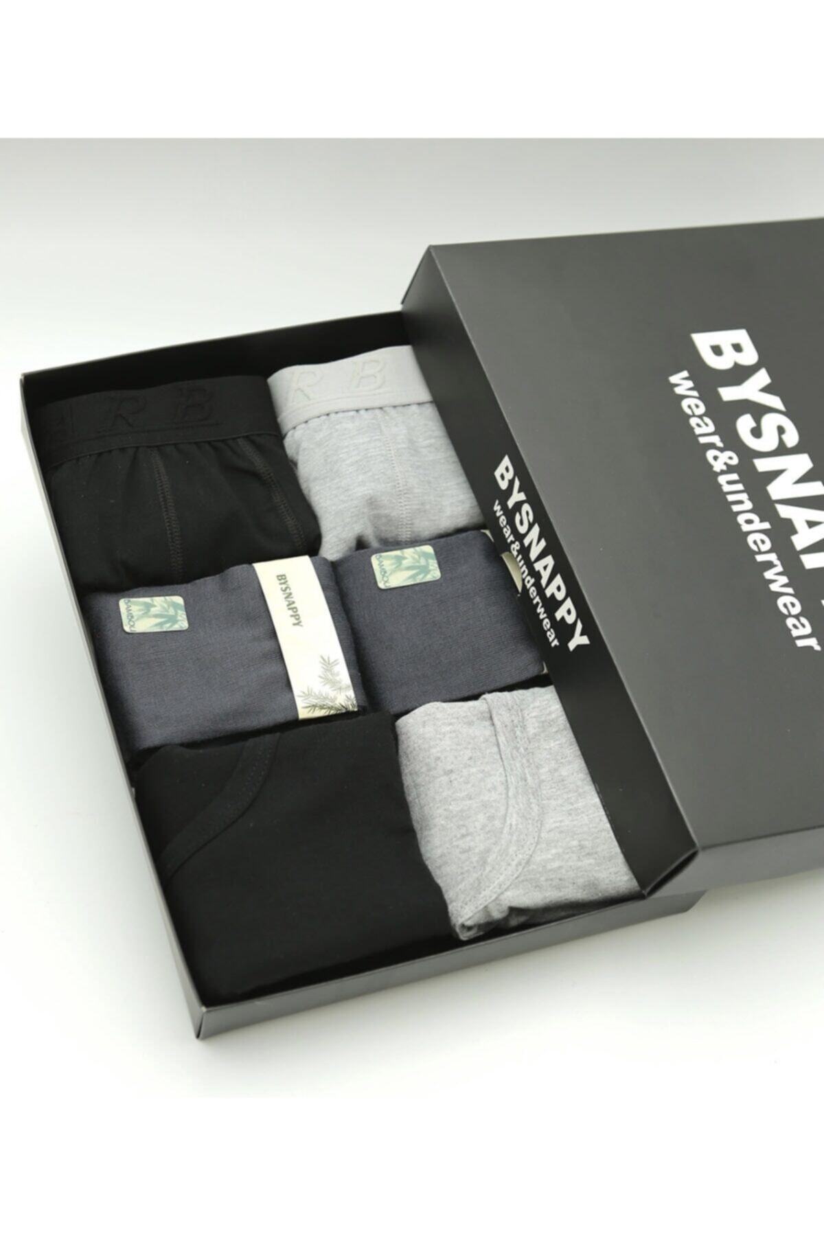 BYSNAPPY Erkek 6'lı Karışık Paket Boxer + Atlet + Çorap Seti Kutulu Damat Bohçası