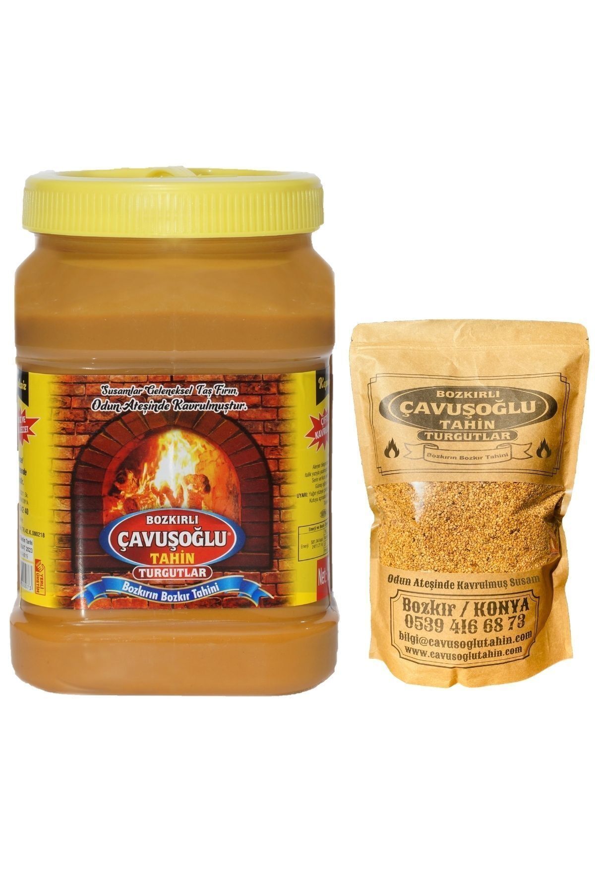 Bozkırlı Çavuşoğlu Odun Ateşinde Kavrulmuş Kepeksiz Bozkır Tahini 930g + Odun Ateşinde Kavrulmuş Susam 500g