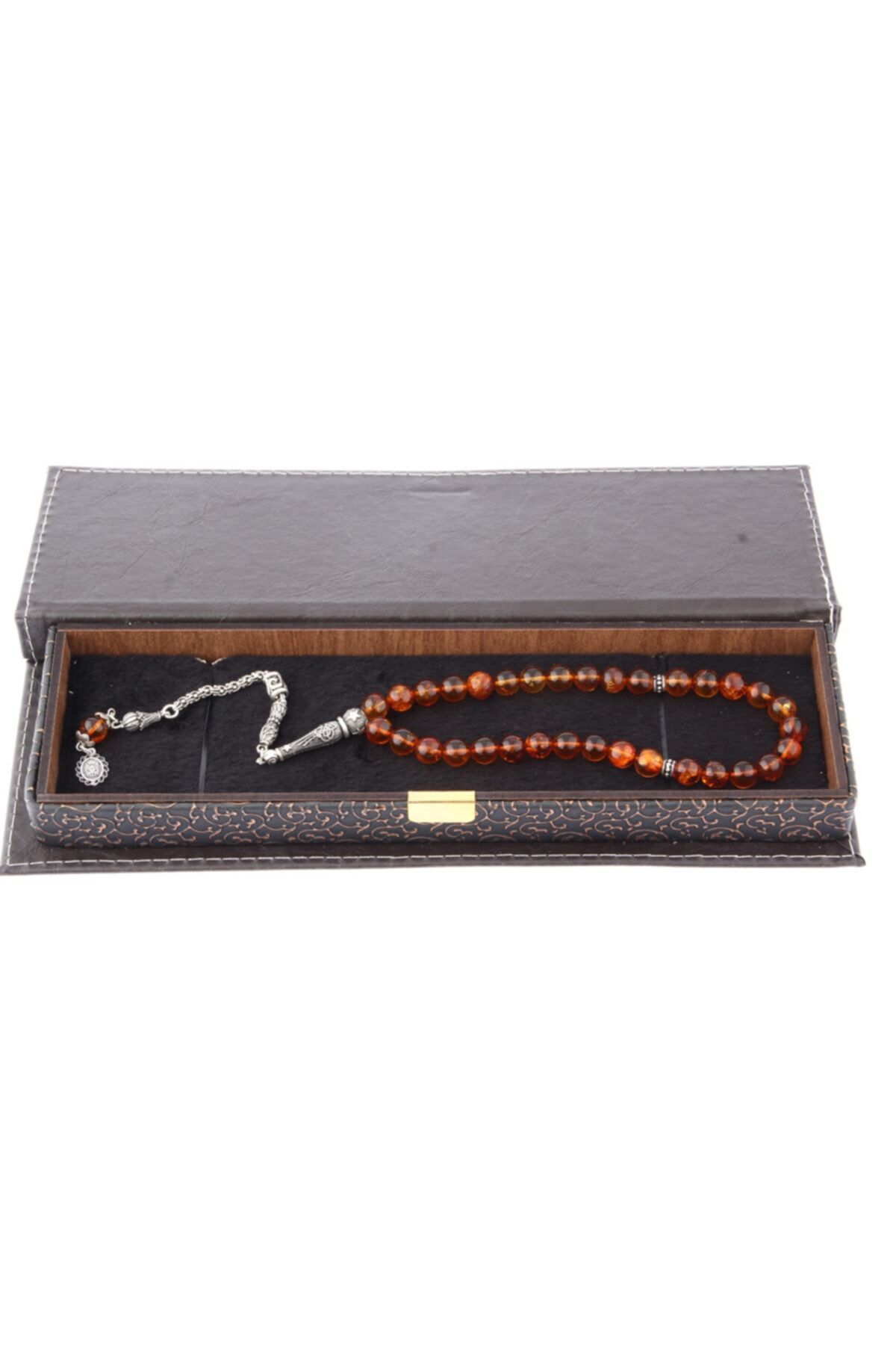 OSMANLI DOĞAL TAŞ Damla Kehribar Tesbih, Gümüş Aksamlı, Orjinal Sertifikalı 8 Mm 28 gram