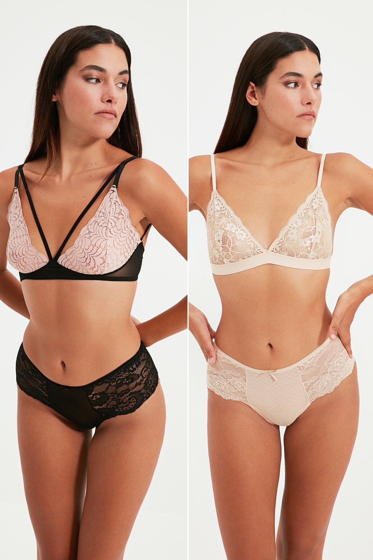 TRENDYOLMİLLA Siyah-Ten Dantelli 2'li Paket Külot THMSS21KU0128