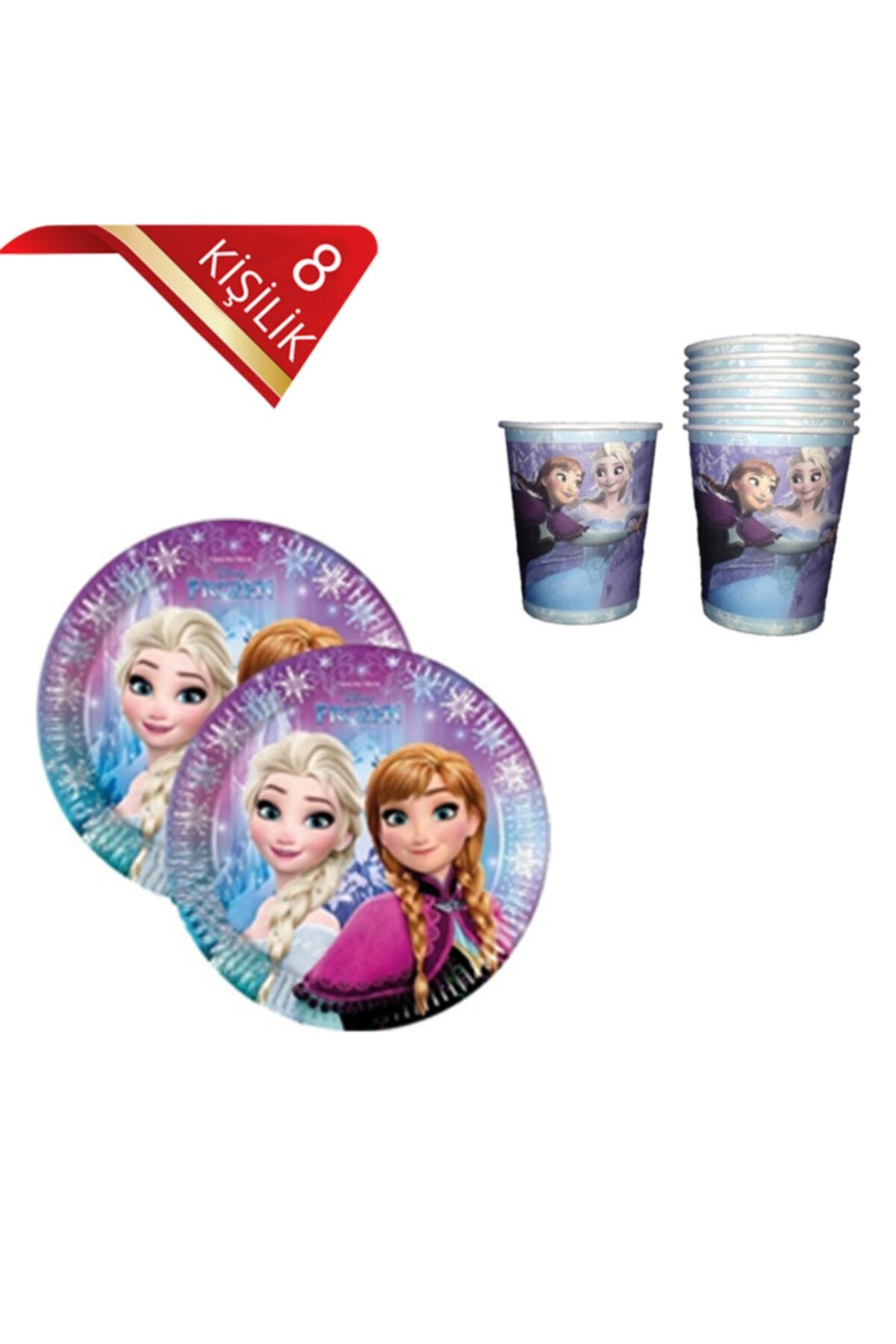 BAL10 DÜNYASI Frozen Elsa Doğum Günü Tabak Bardak Seti 8 Kişilik