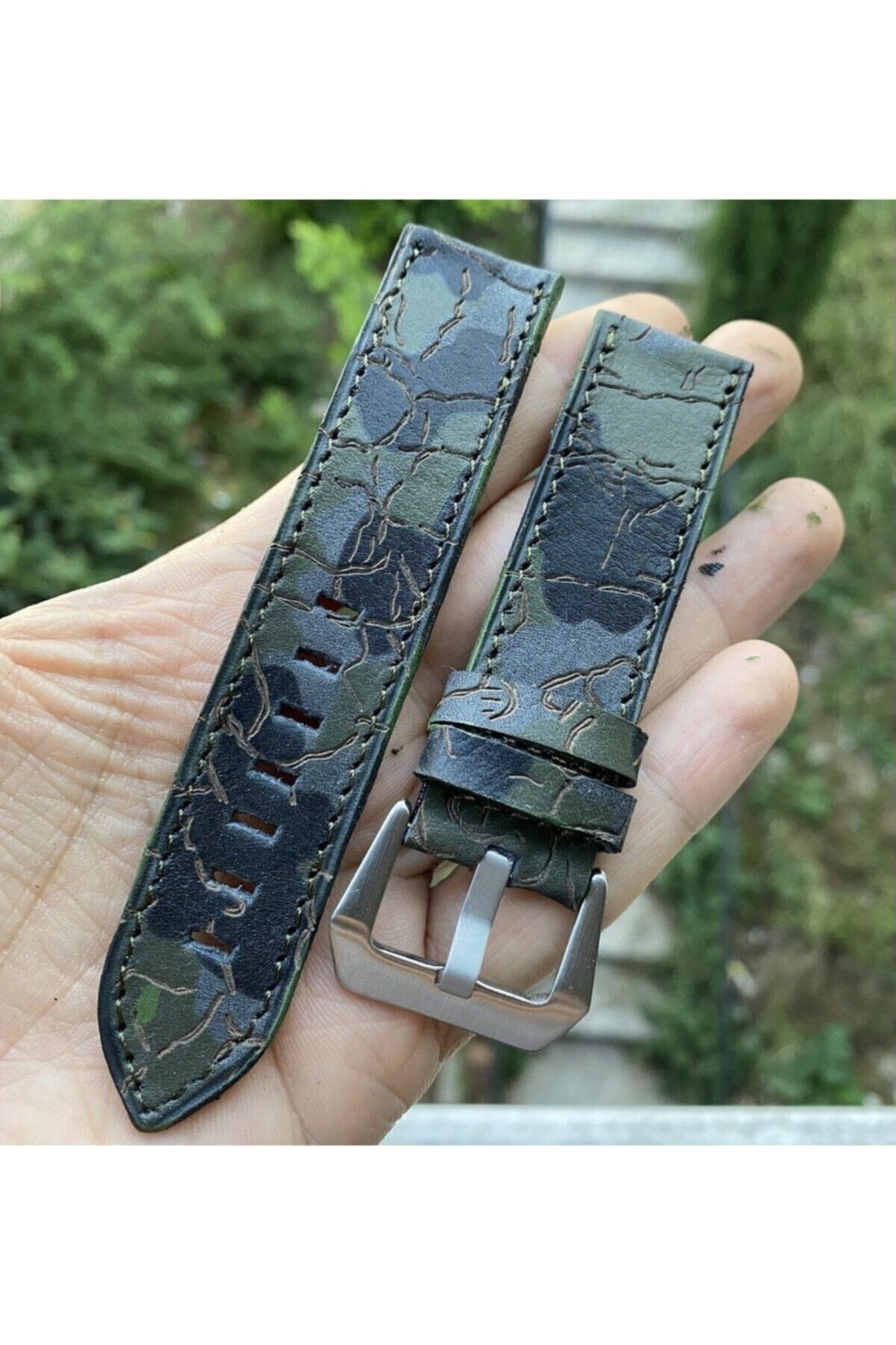 Yaydan Deri Aksesuar 22mm Kamuflaj Desen Deri Kordon Huawei Gt2 / Huawei Gt2 Pro Uyumlu