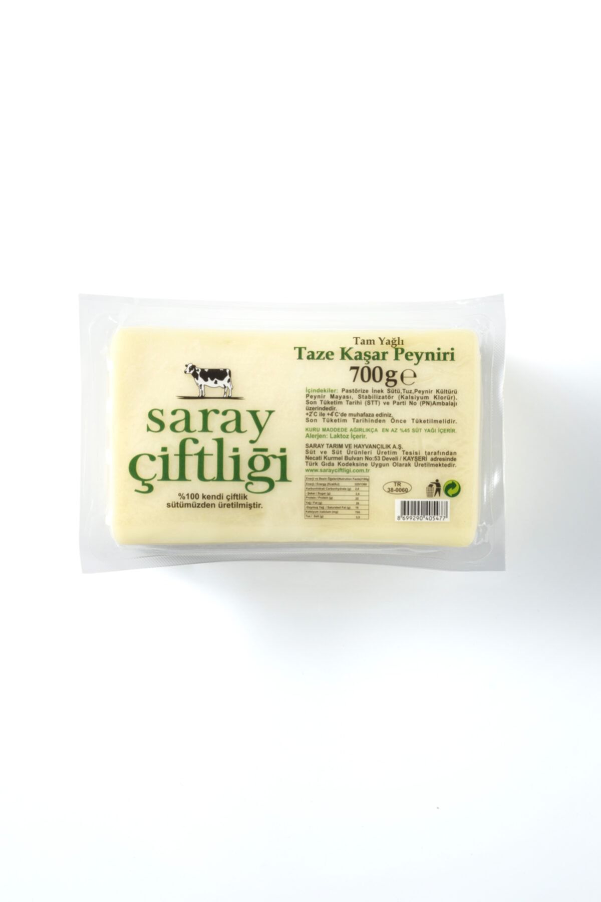 Saray Çiftliği Tam Yağlı Kaşar Peyniri 700gr ( %100 Kendi Çiftlik Sütümüzden Üretilmiştir. )