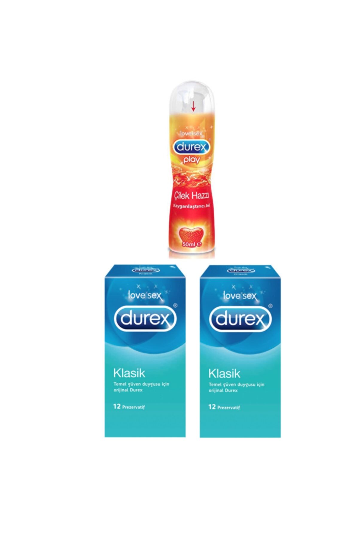 Durex Çilek Aromalı Kayganlaştırıcı 50 ml+ Klasik Prezervatif 12' Li X2 Adet