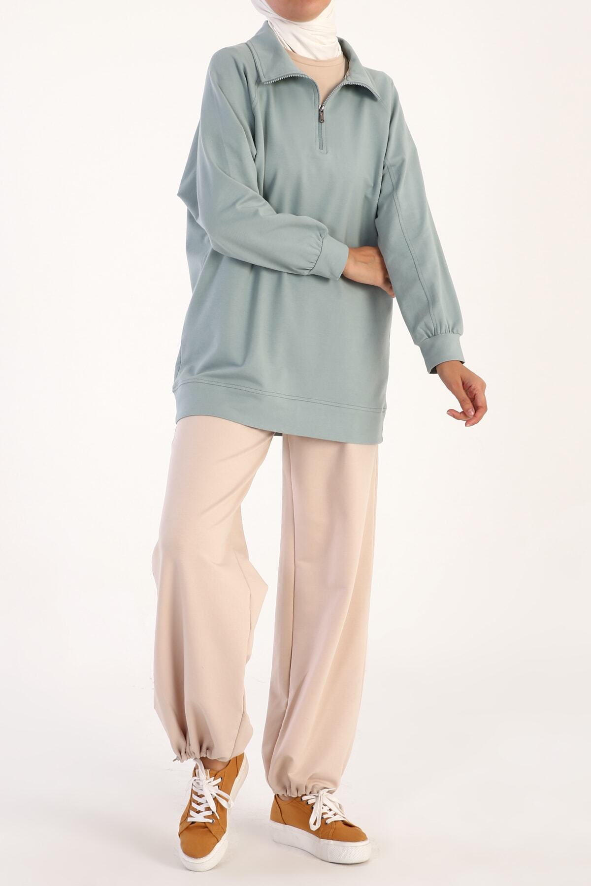 ALLDAY Mint Polo Yaka Fermuarlı Pamuklu Sweatshirt