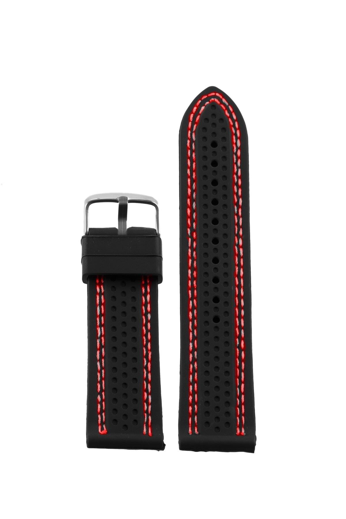 OSO KORDON Orjinal Silikon Kordon S1 - Siyah - Kırmızı - Uyumlu  22mm