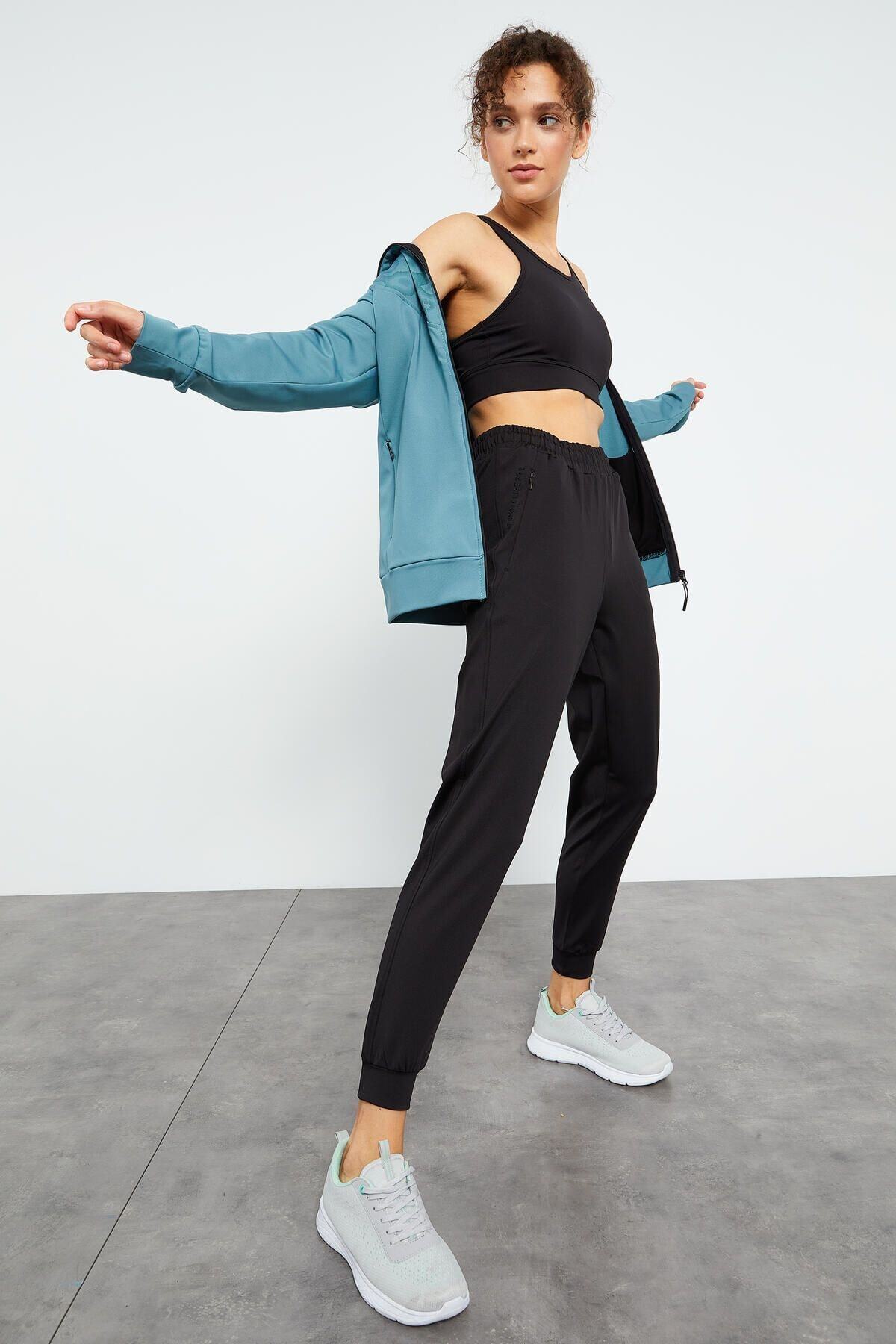 Tommy Life Mint Yeşil Siyah Kadın Dalgıç Kumaş Standart Kalıp Jogger Eşofman Takımı - 95273