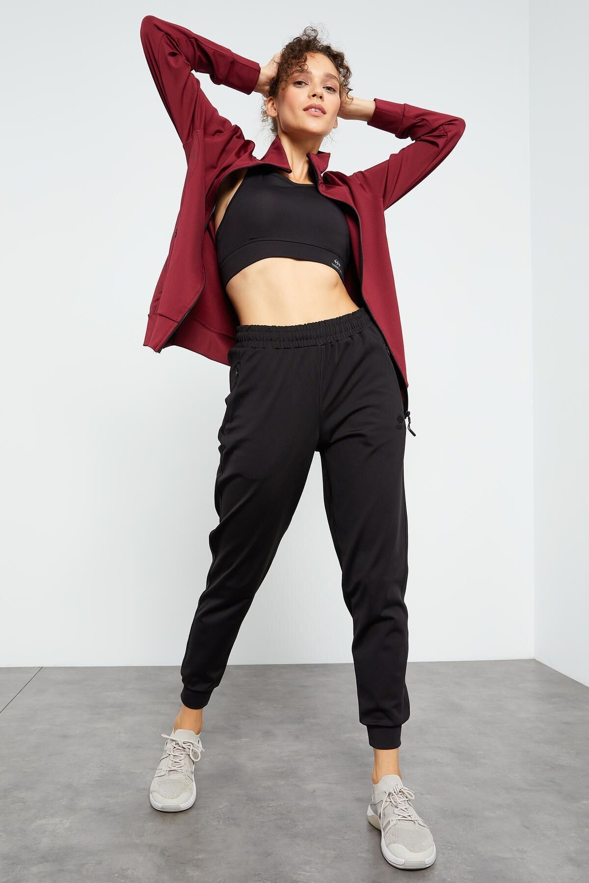 Tommy Life Erguvan Siyah Kadın Ters Fermuarlı Dalgıç Kumaş Standart Kalıp Jogger Eşofman Takımı 95272