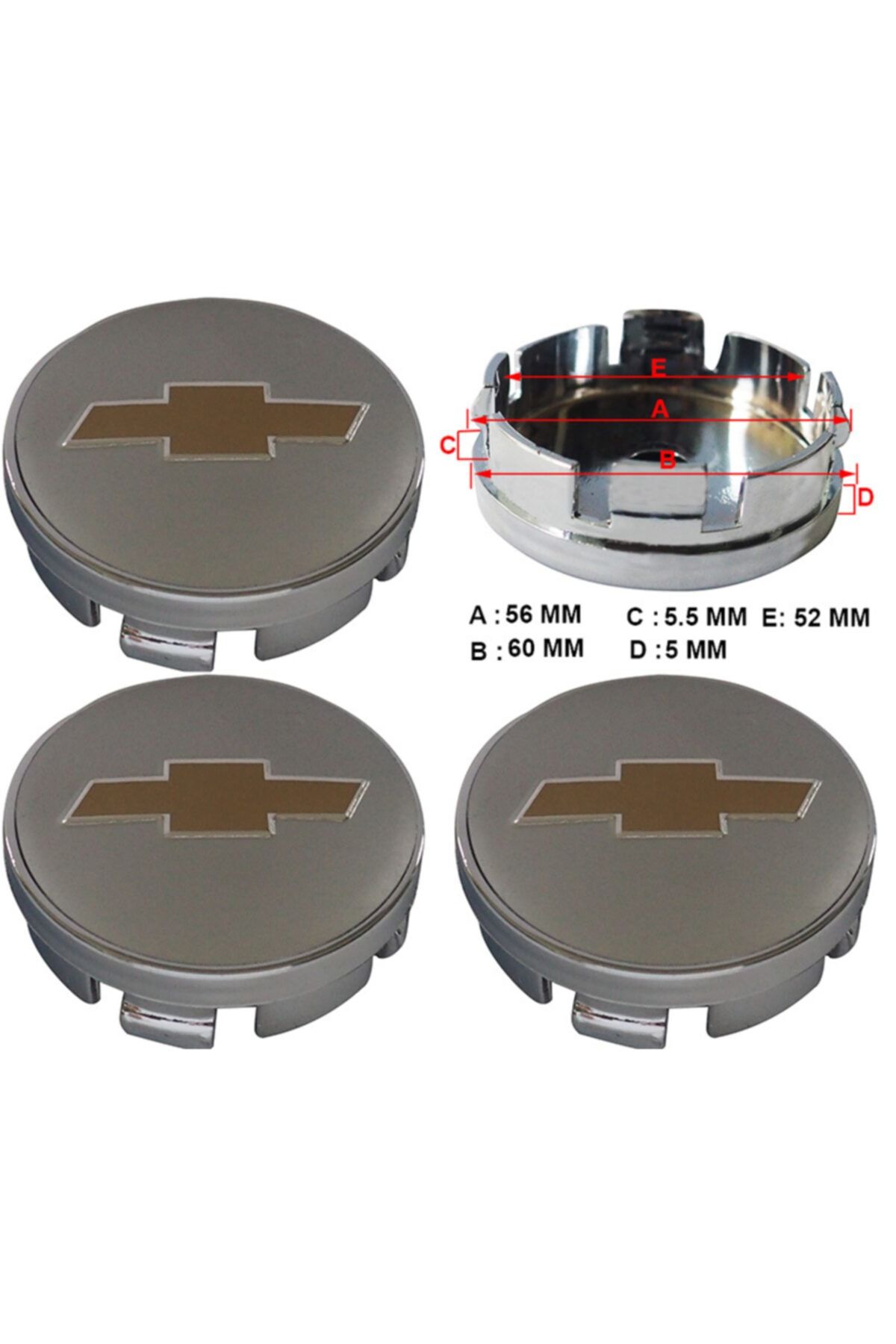 Chevrolet Jant Göbek Arması Nikel 56*60mm Gri Sarı Dört Adet 9058a