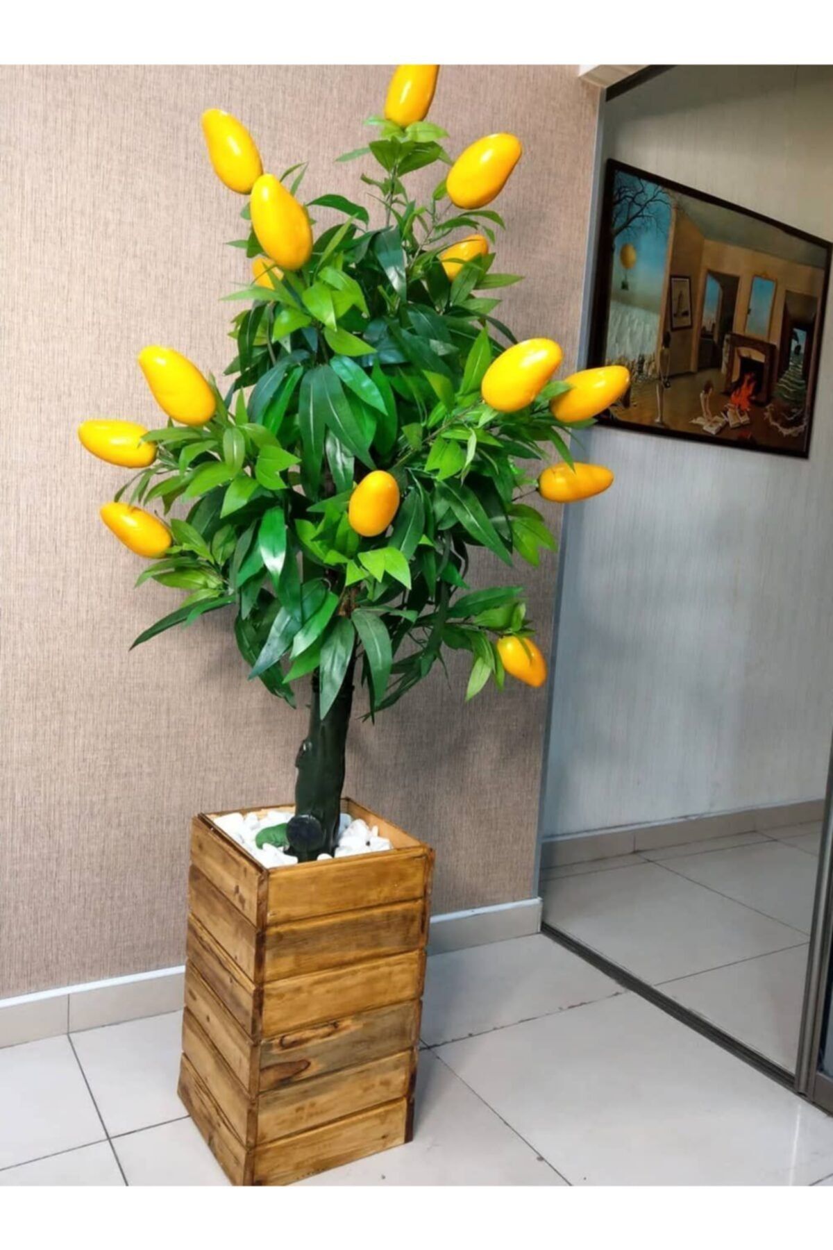Bambu Yapay Büyük Meyveli Tropikal Mango Ağacı 1.60 Metre Boy Meyve Ağacı Çiçek