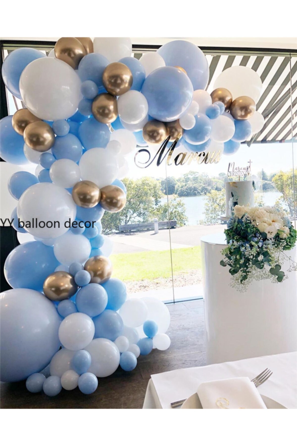 eğlencemarketi Krom Gold Makaron Mavi Ve Beyaz Balon Zinciri 100 Adet