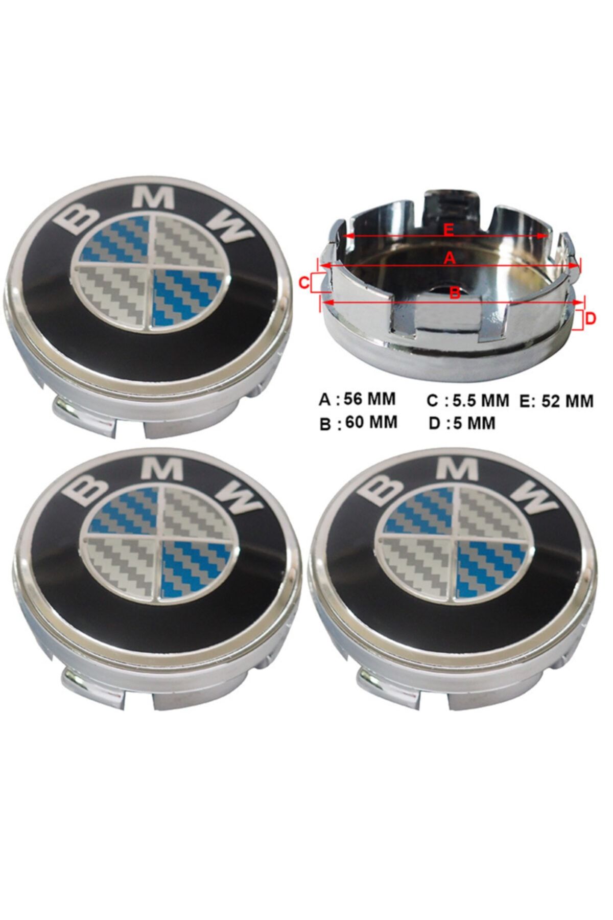 BMW Jant Göbek Arması Nikel 60*56mm Mavi Noktalı Dört Adet 9064b