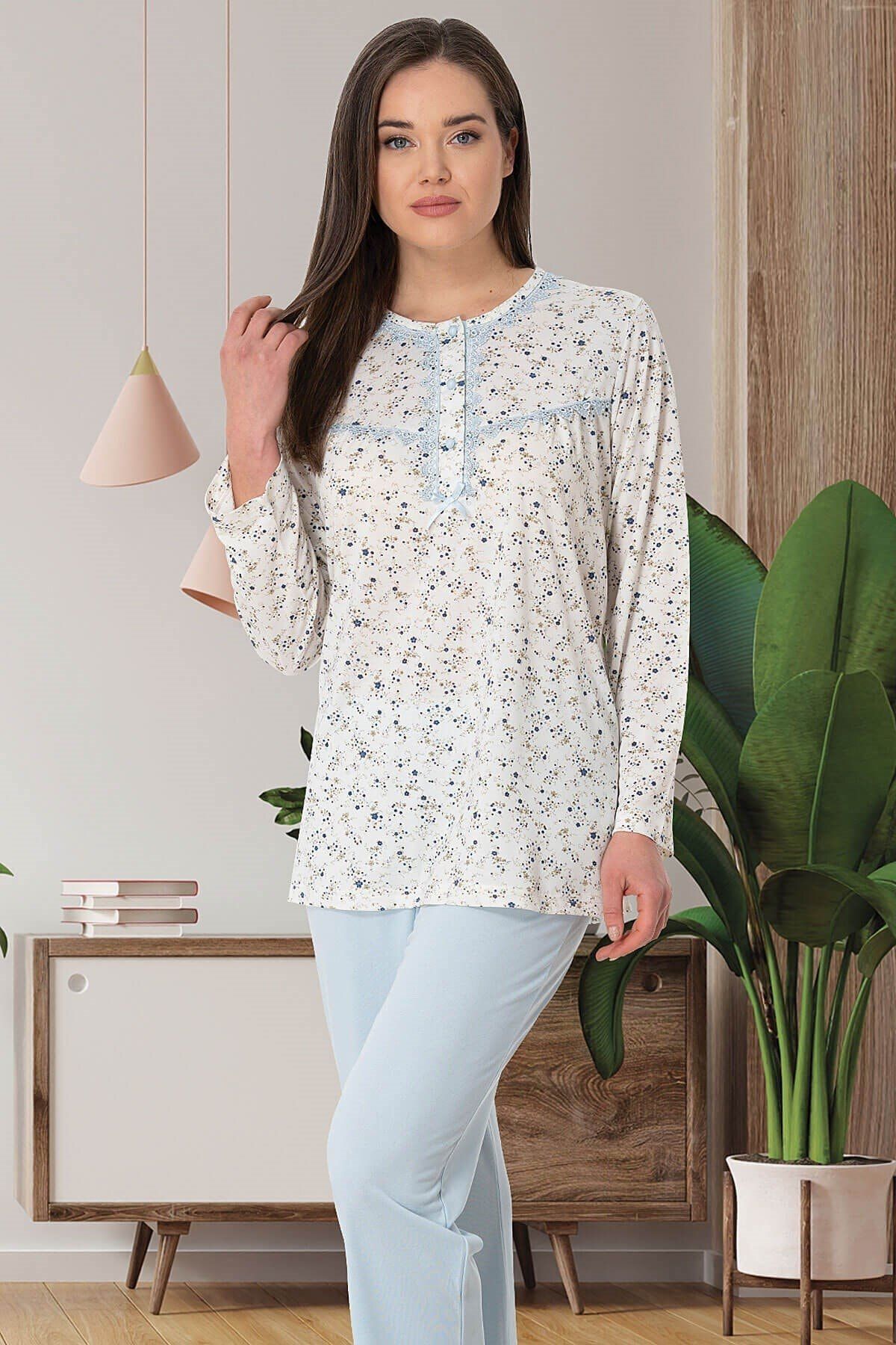 ByLohusa Kadın Mavi Büyük Beden Pijama Takımı 5465