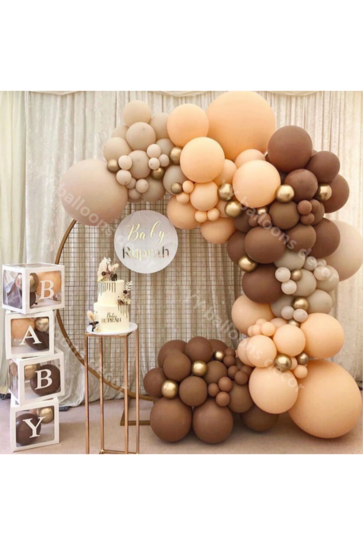 eğlencemarketi Krom Gold Pastel Karamel Ten Rengi Ve Beyaz Balon Zinciri 100 Adet