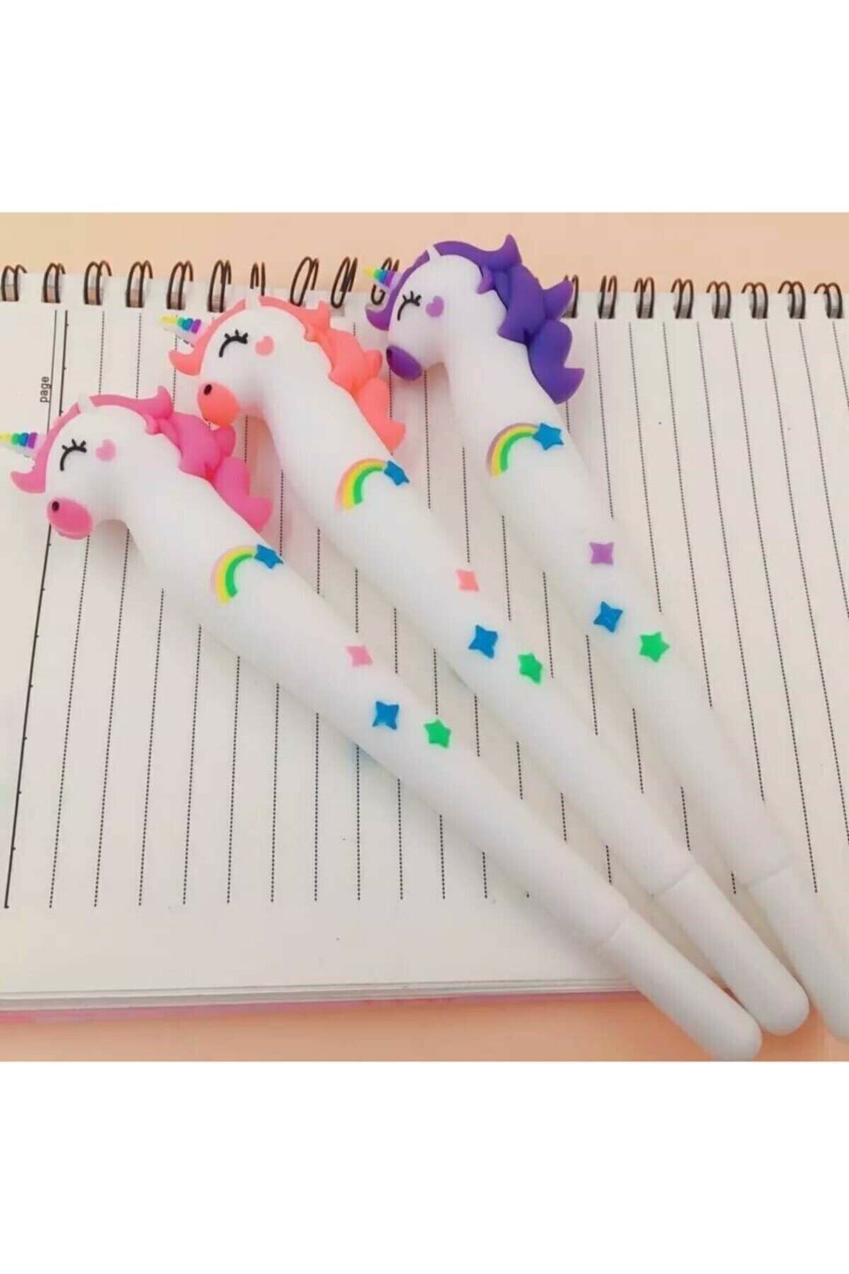 Toys Unicorn Model Silikon Sevimli Jel Mürekkep Roller Kalem Kırmızı Başlı