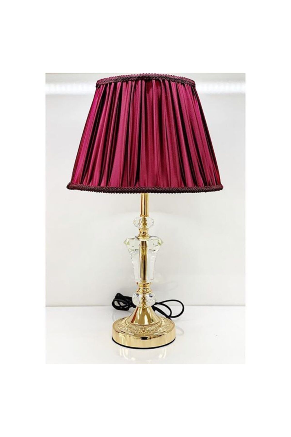 evvehediyelikesya Altın Bordo Şapkalı Sehba Üstü Kristal Taşlı Abajur 52 Cm