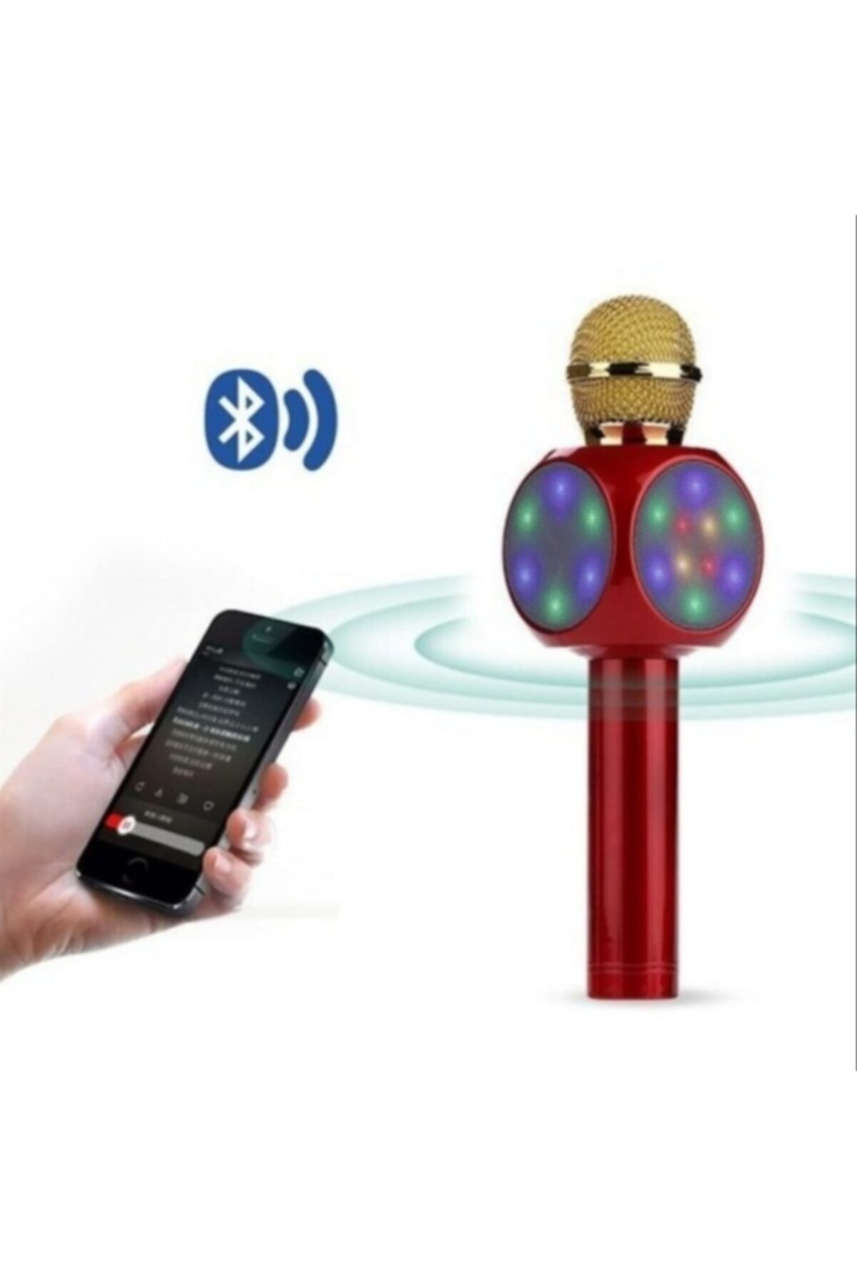 TEKNODEM Led Işıklı Karaoke Mikrofon Dahili Hopörlör Usb Flash Destekli Mikrofon