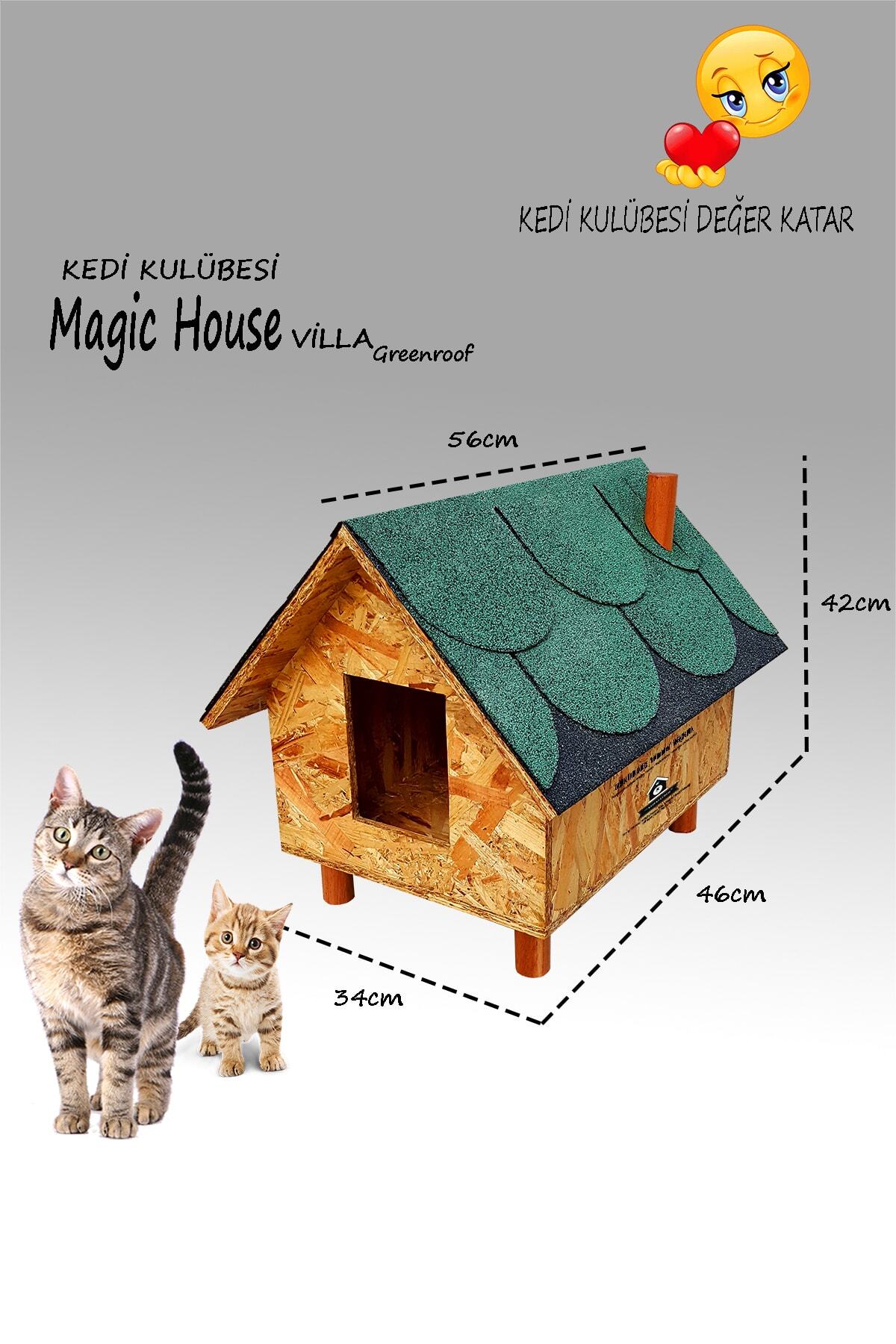 Kedi Kulübesi Büyük Kedi Evi - Magic House Villa Greenroof (yeşil) - Özel Shingle Çatı Kaplama