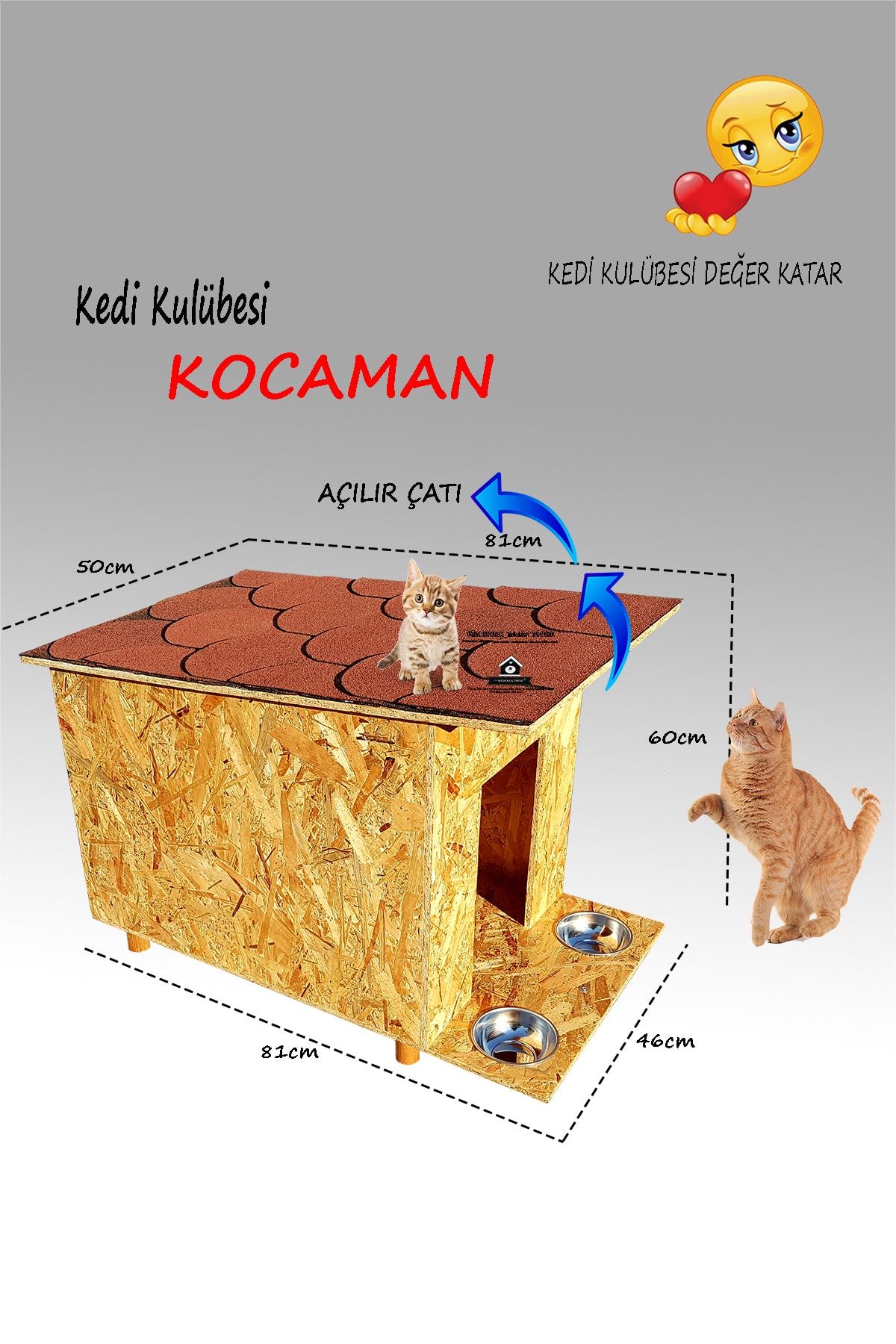Kedi Kulübesi Kocamanred  Kedi Evi - Çatı Kaplamalı