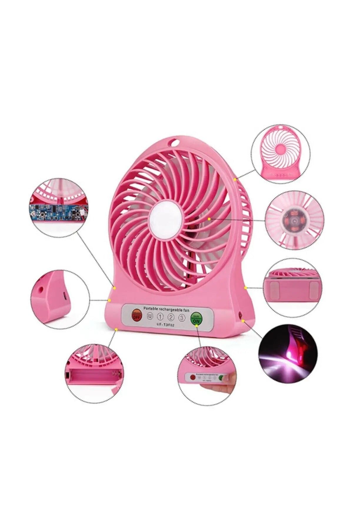 Firsat Ayi Masa Üstü Şarjlı Mini Vantilatör 3 Kademeli Usb Mini Fan Pembe