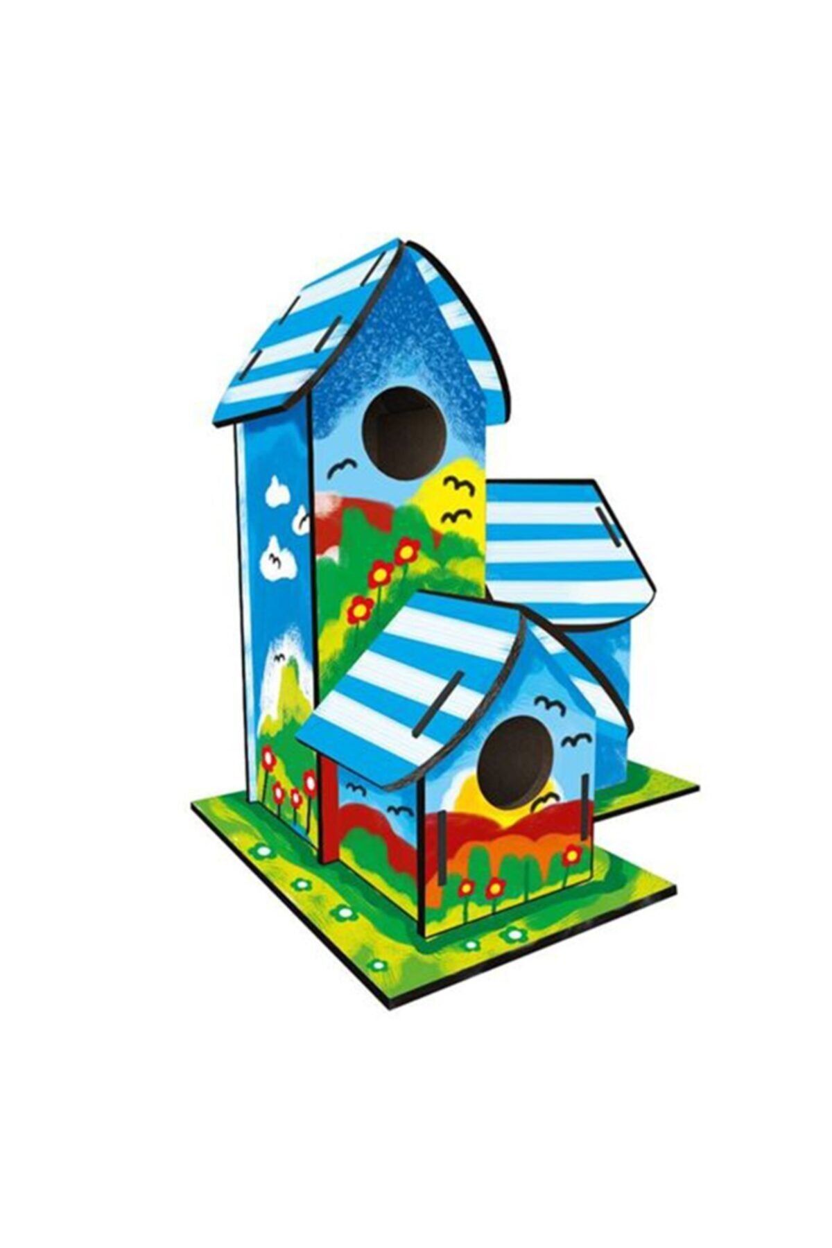 Kumtoys Portatıf Mdf 2 Katlı Boyanabilir Kuş Ahşap Kuş Yuvası