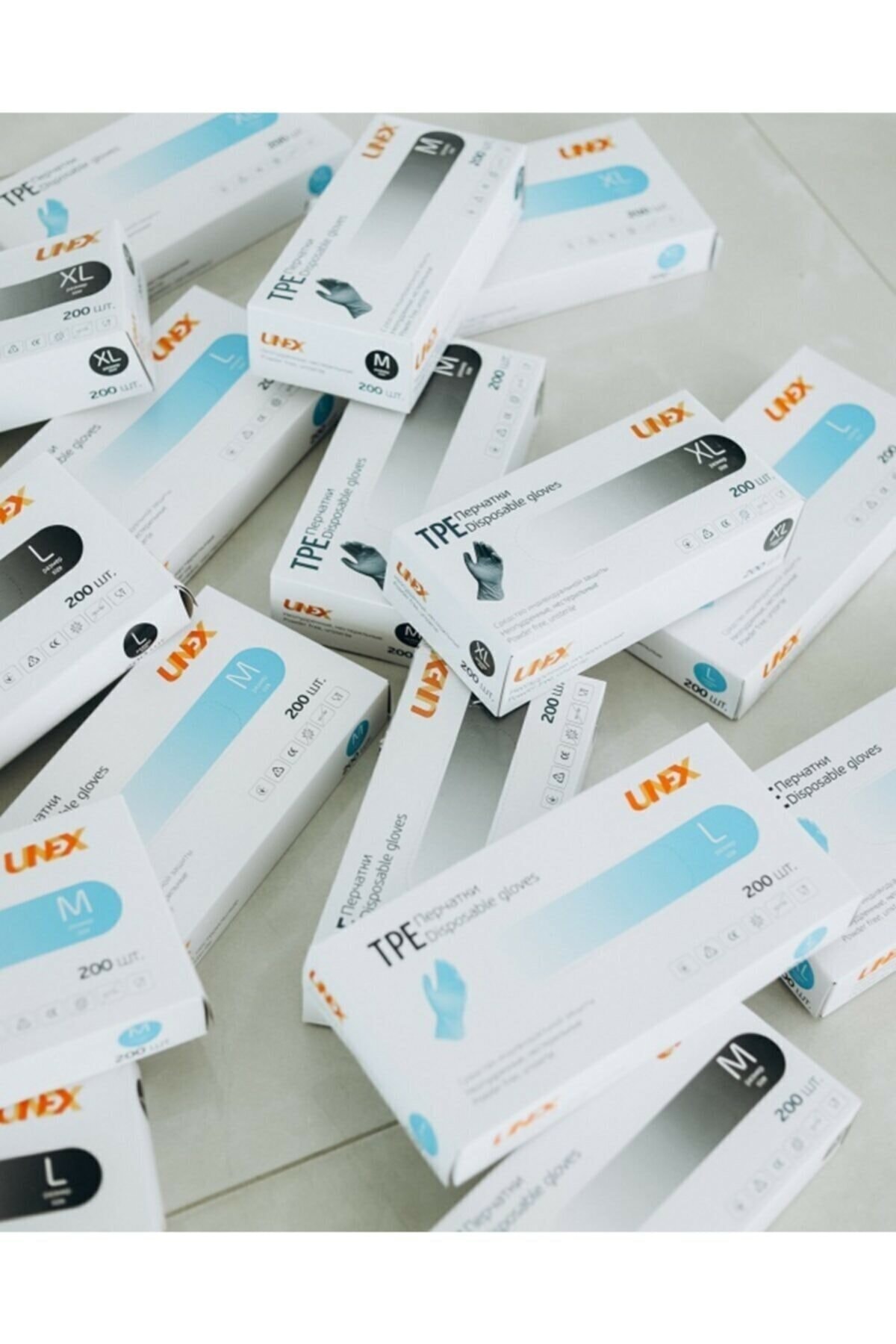UNEX Tpe Çok Amaçlı Eldiven 200'lü M Beden - Mavi Renk - 5 Paket - 1000 Adet Eldiven