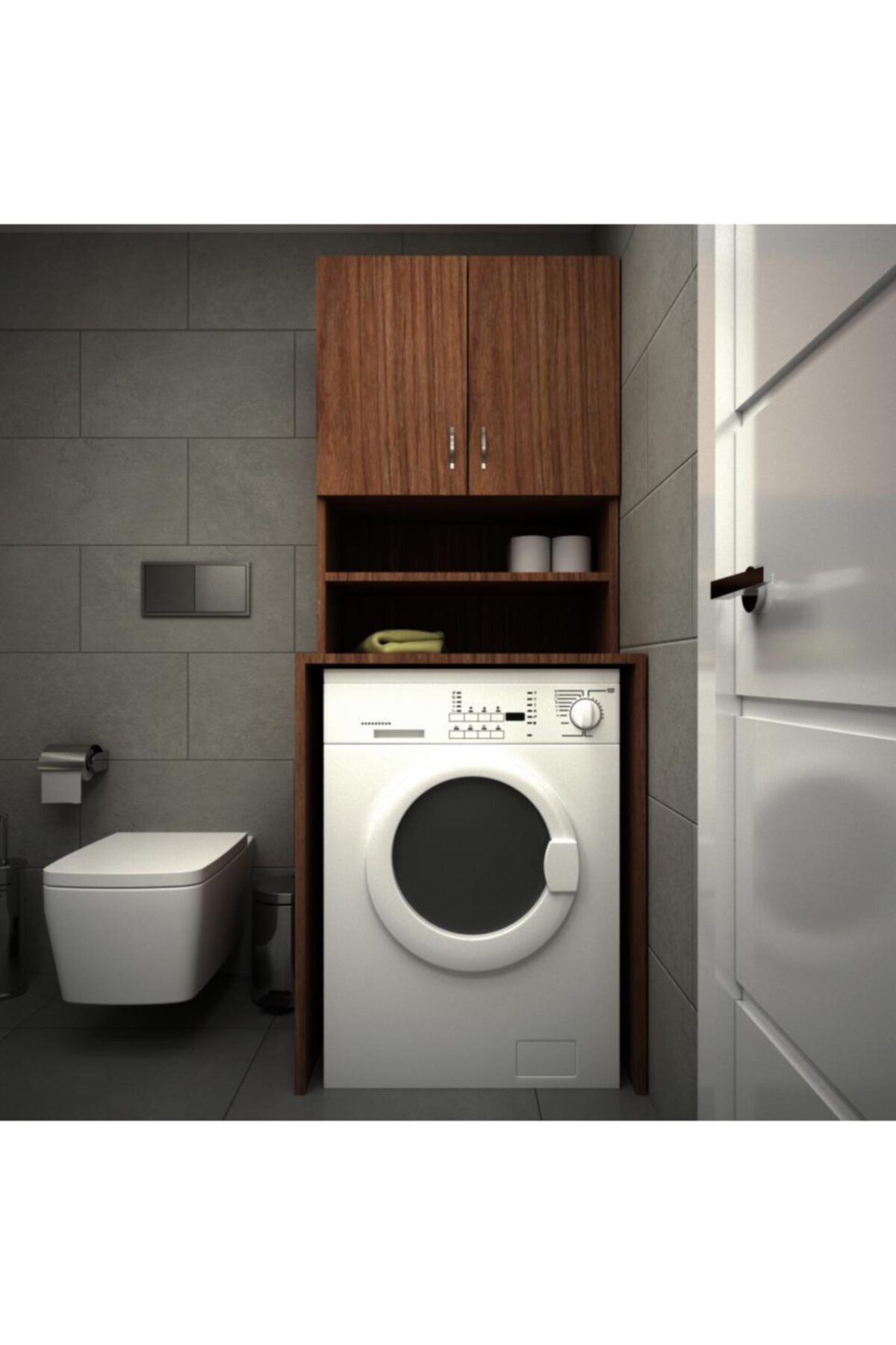 EraHome Çamaşır Makinesi Alt Ve Üst Dolap Takımı Ceviz