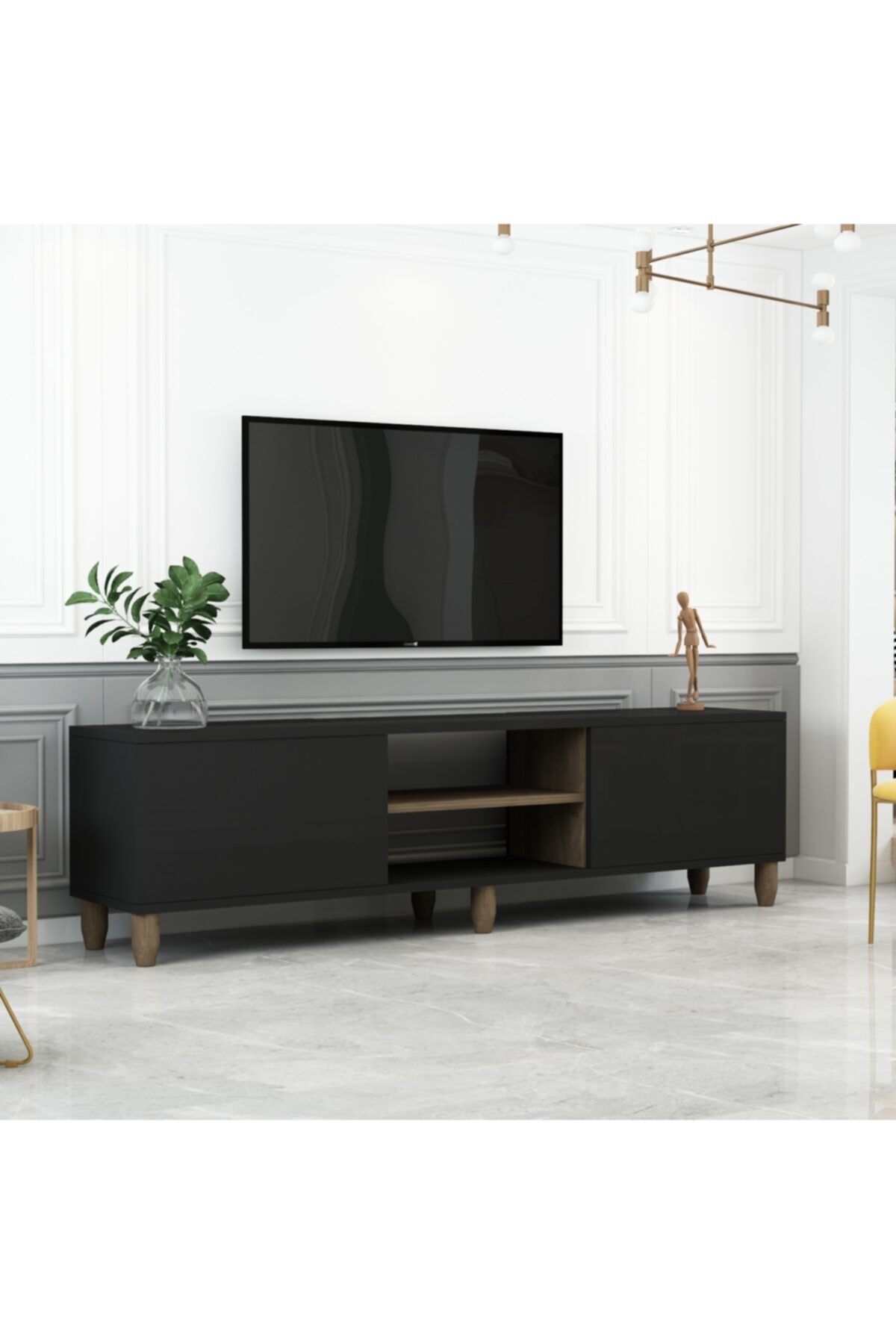 Givayo Roma Tv Ünitesi Siyah Ceviz Ahşap Ayak