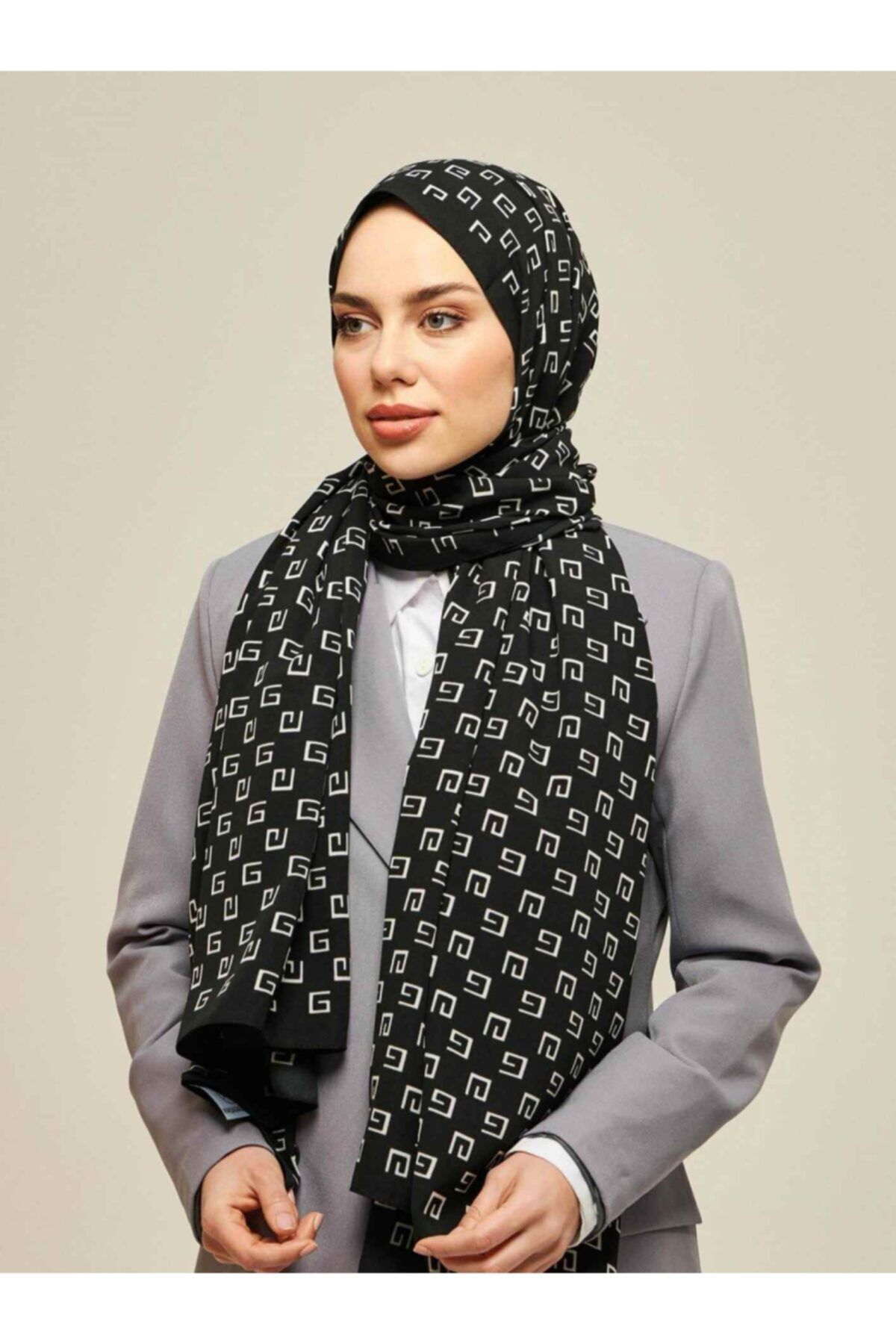 Modakaşmir Black & White G Desenli Şal