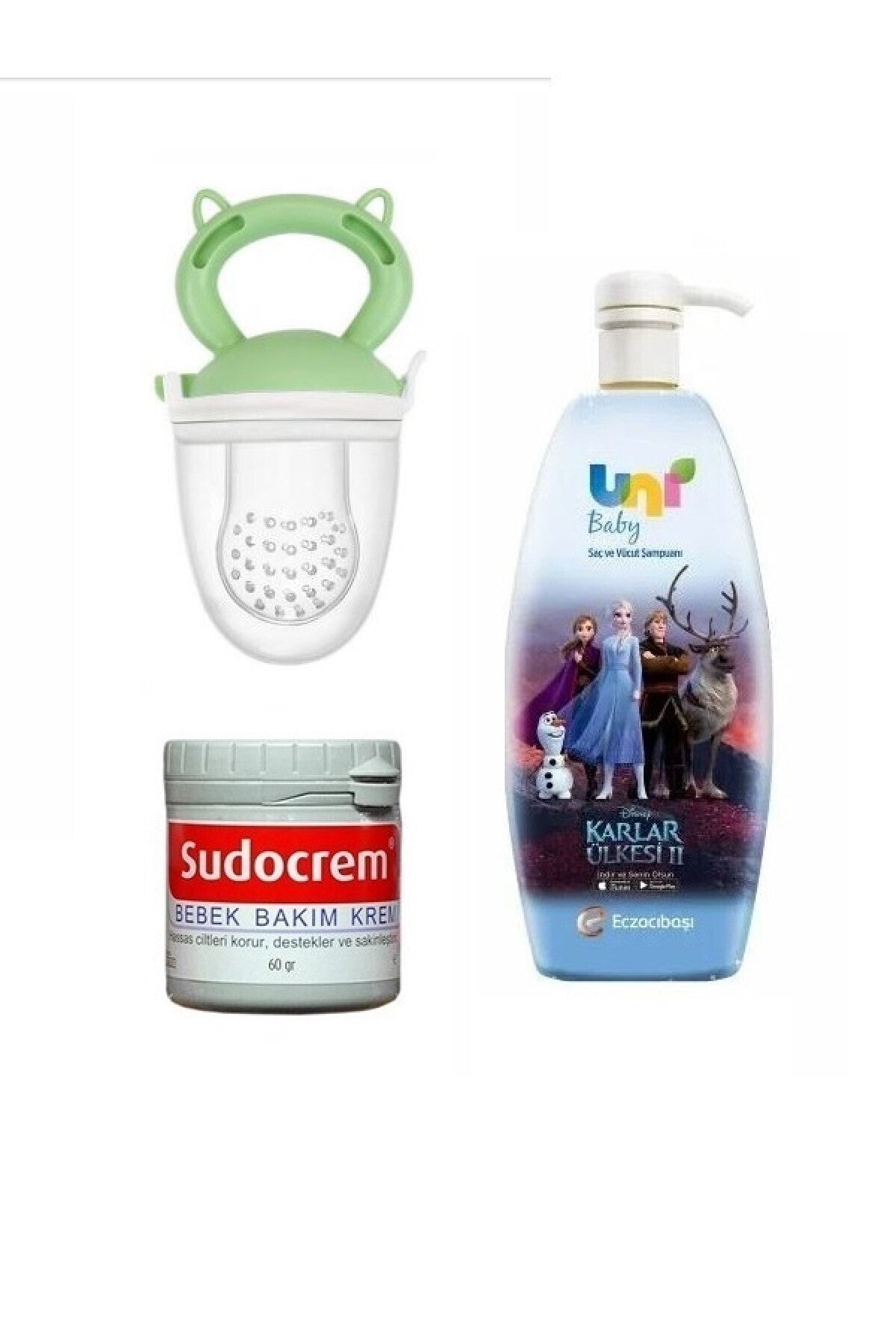 Uni Baby Karlar Ülkesi Saç ve Vücut Şampuanı 700 ml + Bakım Kremi 60 gr + Meyve Süzgeci Yeşil