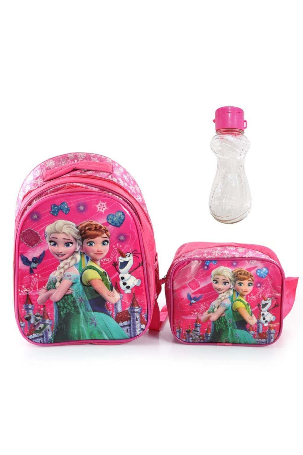 Mashotrend Elsa Anna Işıklı Pembe Çanta + Beslenme + Suluk - Okul Çantası - Frozen Çanta - Elsa Çanta