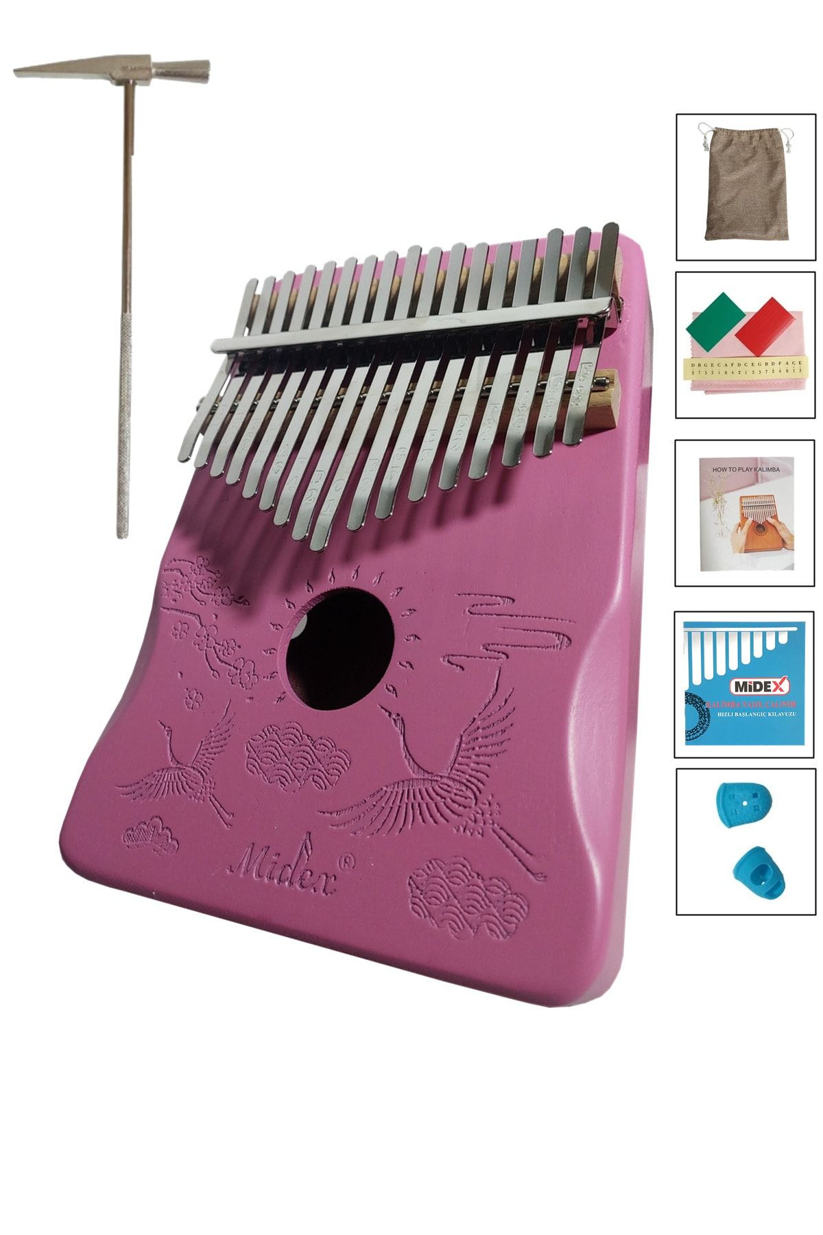 Midex Klx-503 Hakiki Ağaç Pembe Kalimba Full Set 17 Tuşlu (METOD ÇANTA ÇEKİÇ)