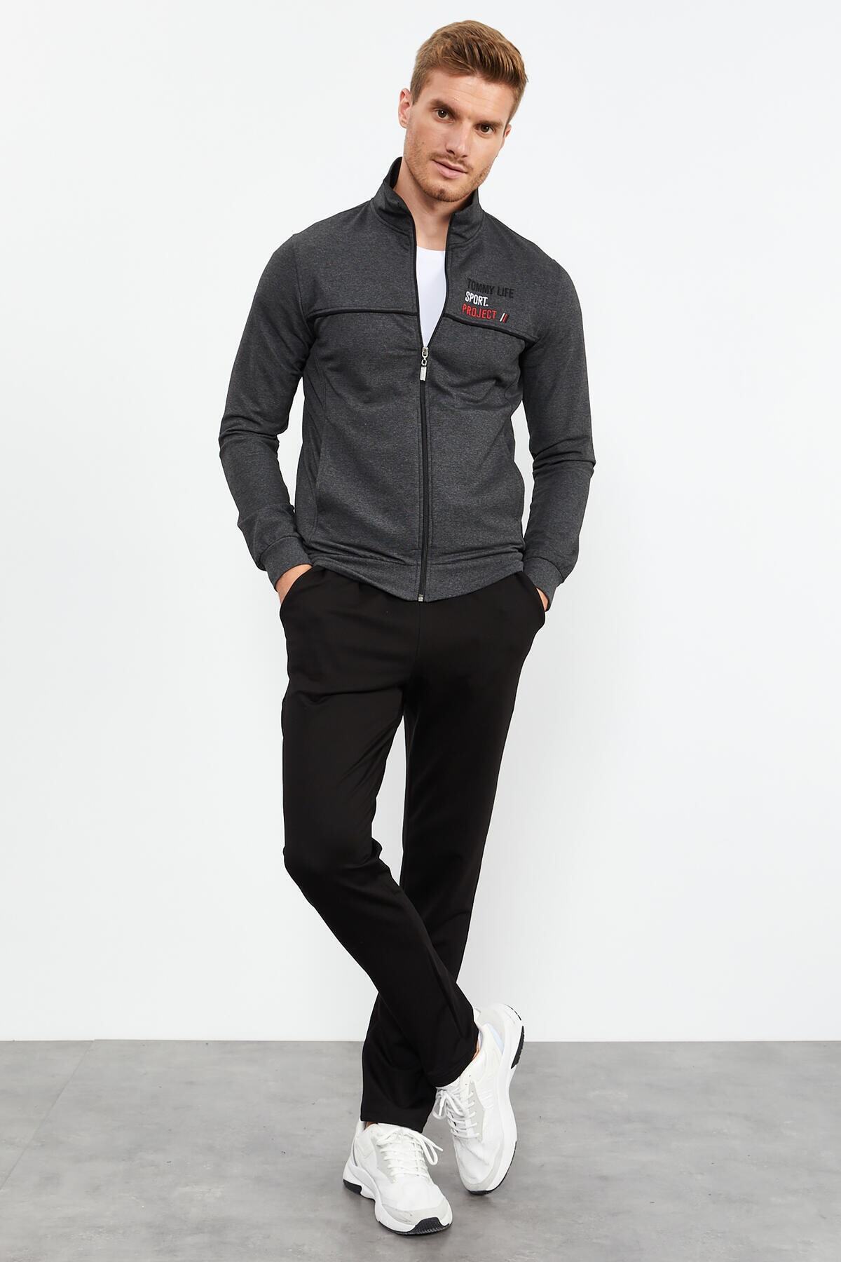 Tommy Life Sport Project Baskılı Antrasit-melanj Erkek Eşofman Takım