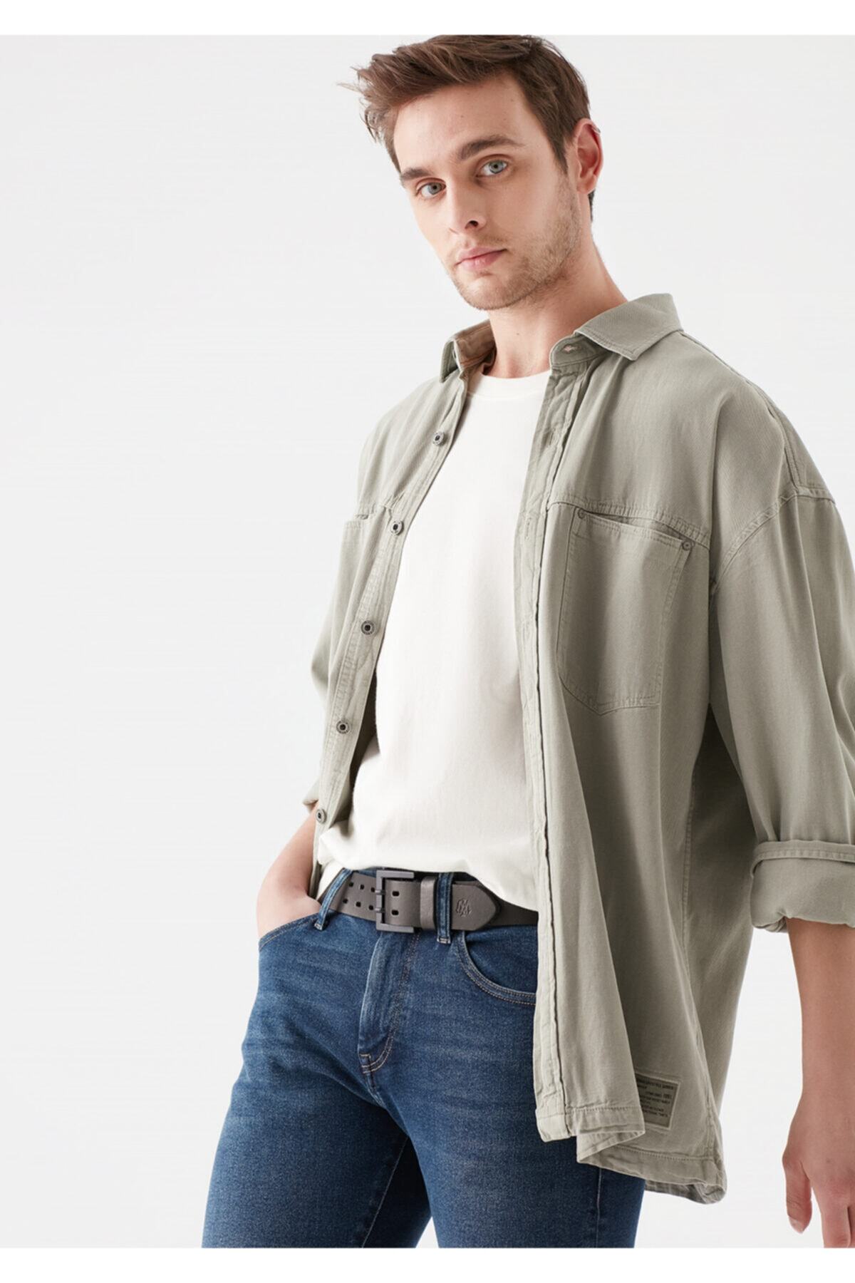 Mavi Çift Delikli Siyah Deri Kemer 092156-900