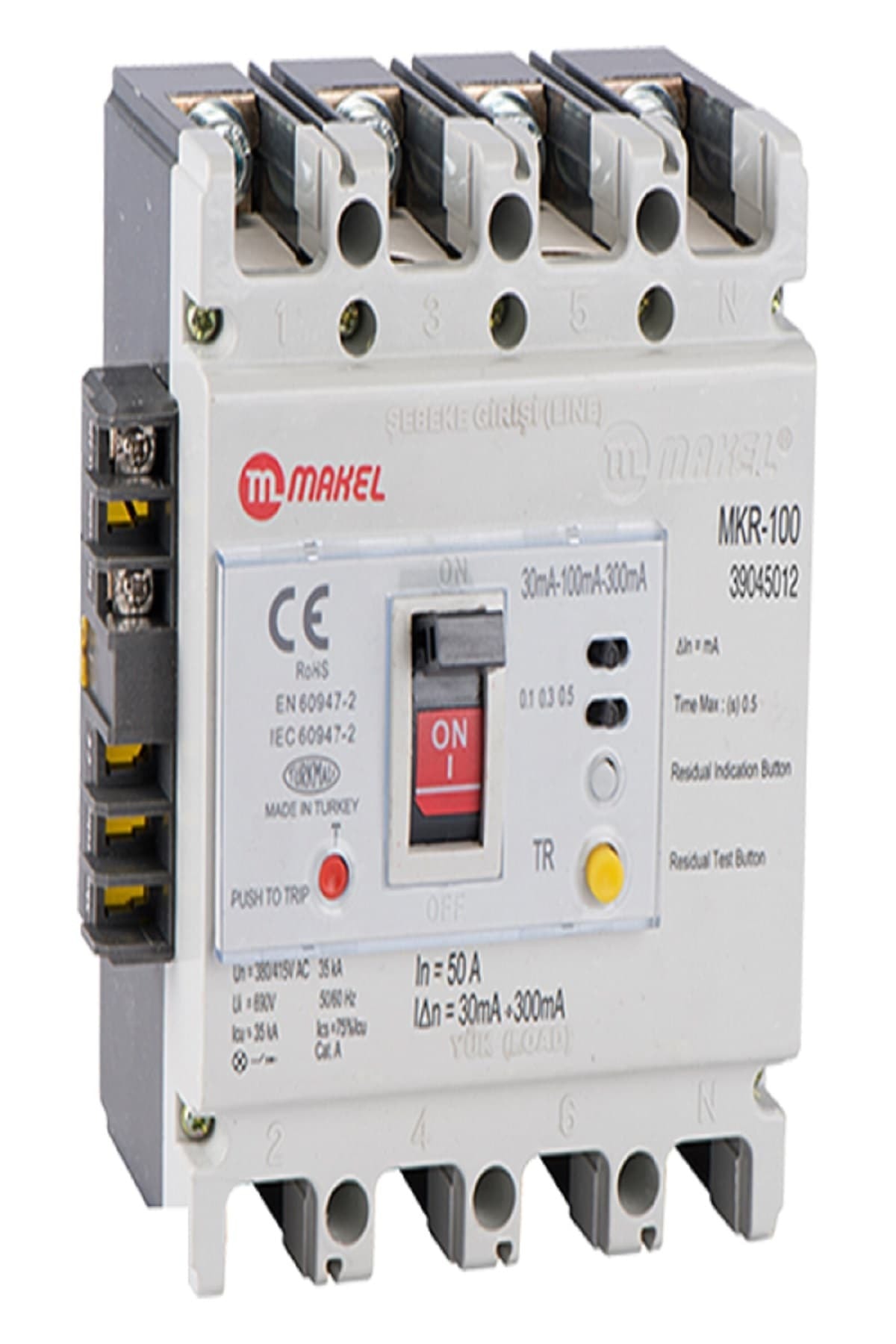 MAKEL Kaçak Akım Korumalı Kompakt Şalter 4x63 A. Açtırma Bobinli