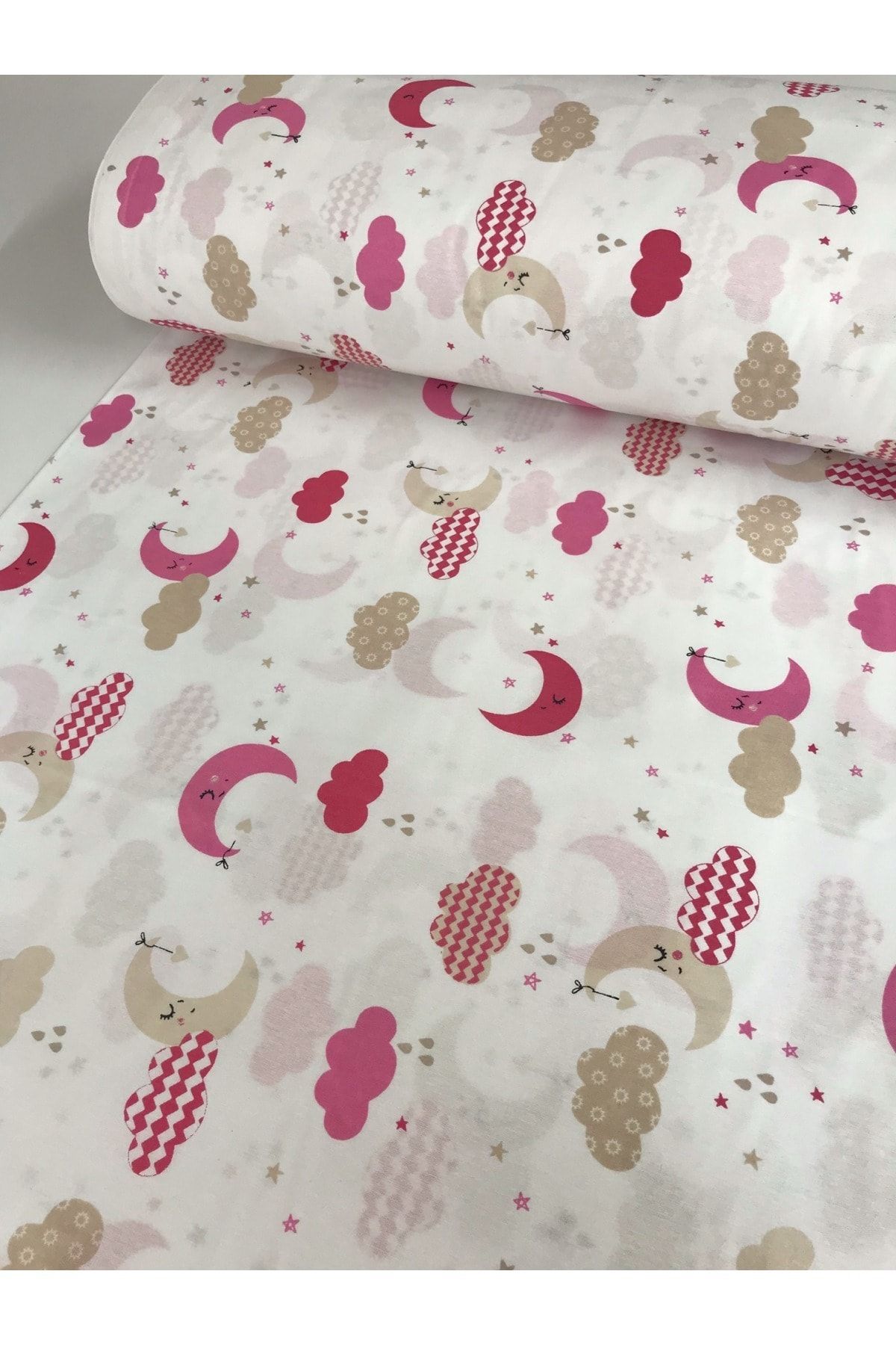 Bebek Özel Pamuklu Bebek Çocuk Lastikli Çarşaf 70x130 Beyaz Kırmızı Ay Bulut