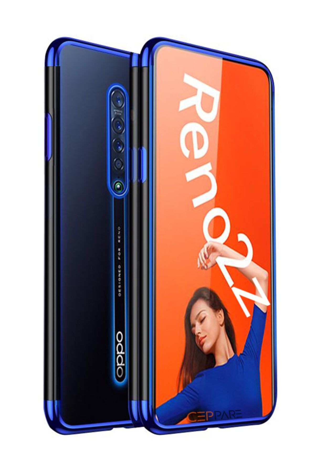 OPPO Reno 2z Kılıf Köşeleri Lazer Boyalı Şeffaf Silikon Mavi