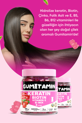Saç Ve Tırnak Vitamini Gummy, Keratin, Biotin 5000, Folik Asit, Çinko, Vitamin E B12 B5 B6 Image 4