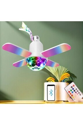 Bluetooth hoparlör disko topu rgb led ışıklı renkli ışık lamba üç kanatlı kumandalı ampul Image 0