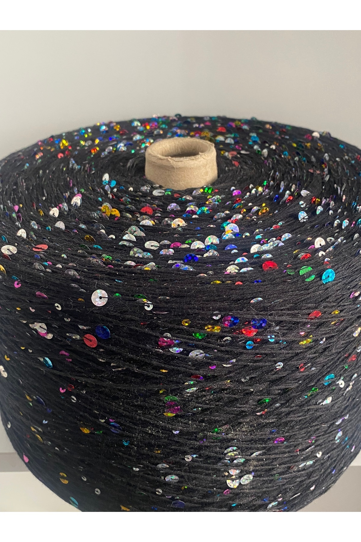 نخ بافندگی 100% پنبه مشکی 3 میلی متر 6 میلی متر پولک سیاه رنگین کمانی 200 گرم