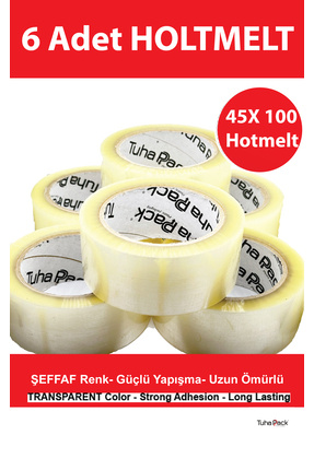 45x100 Şeffaf - (6 ADET) | HotMelt Güçlü Yapışkanlı Koli Bandı Image 0